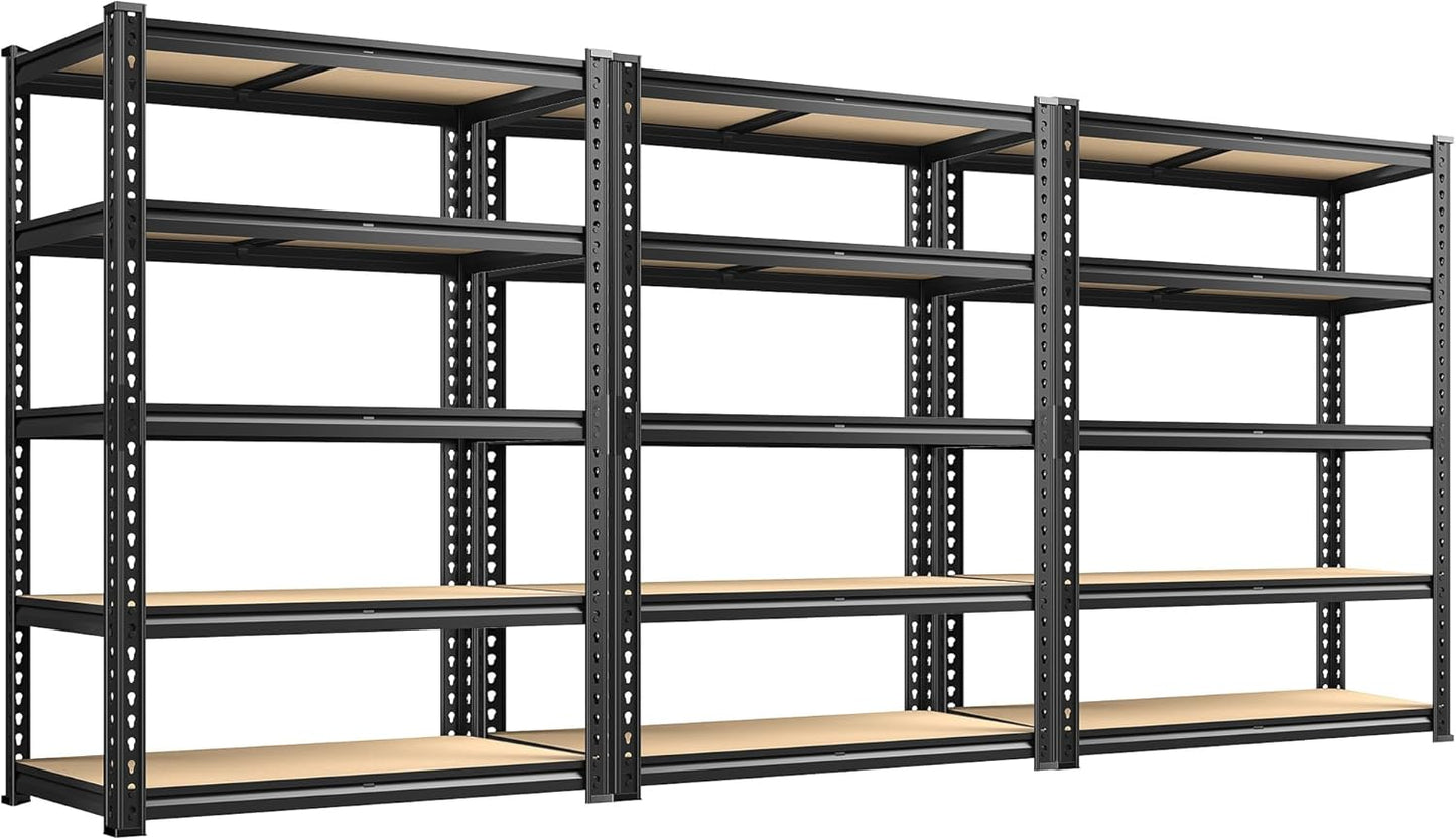 72.12" H Garage Shelving, Storage Shelves Load 2100LBS, 5-Tier Adjustable Shelving Unit with Thickened Wooden Boards for Multiple Scenarios, 72.12" H x 35.55" W x 11.85" D, Black, 3 Pack