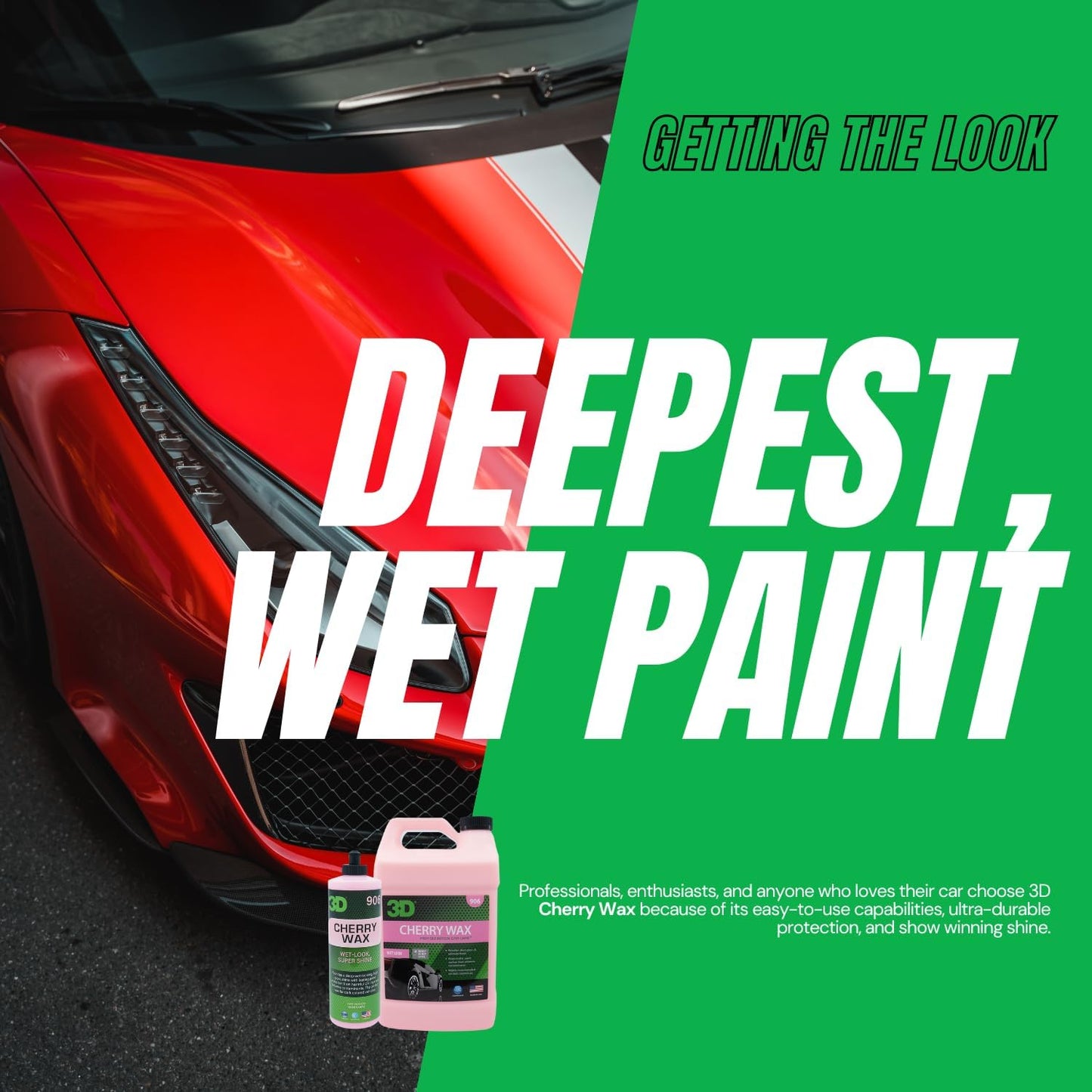3D Cherry Wax – Liquid Carnauba Show Car Wax with Synthetic Polymers | Deep Gloss Finish | Easy Wipe-Off | Slick Shine | Fast Application | Made in USA |16 oz