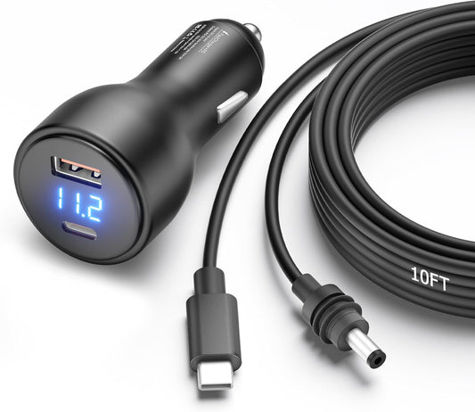 3 in 1 Starlink Mini Cable Cigarette Lighter 10FT Car Adapter for Starlink Mini USB C to DC Power Cable and Car Charger Smart Boost 12V to 20V/100W with Voltmeter USB C 100W/USB A 18W Port 18AWG 3M