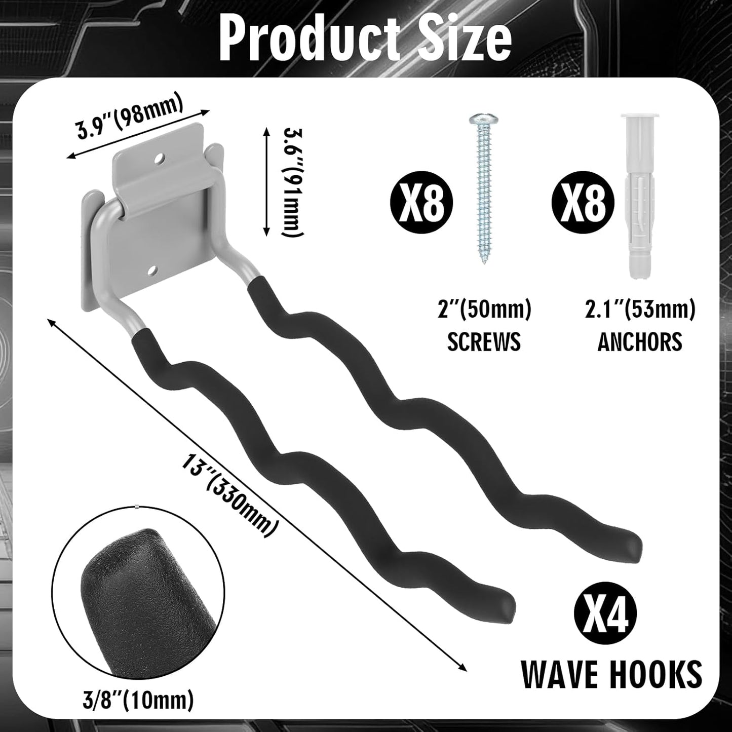 4 Pack Heavy Duty Garage Hooks Ladder Hangers for Garage Wall Flip up Wave Hooks for Shovels Chairs Durable 12" Foldable Tools Holder for Yard Garden Tool Organization