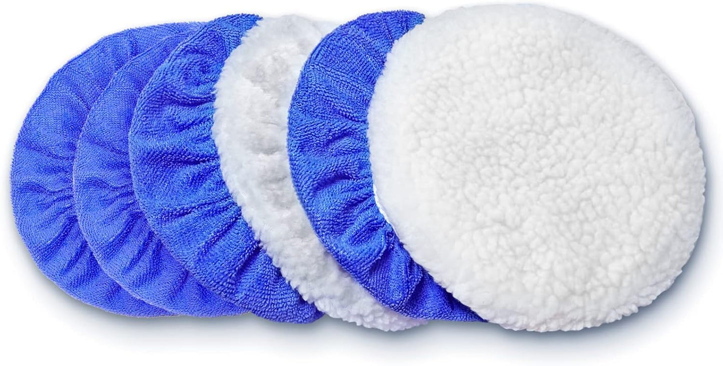 5 to 6 Inch Car Polisher Pad Bonnet, 15Pcs Car Polishing Bonnet Buffing Pads, 10*Microfiber+5*Woollen