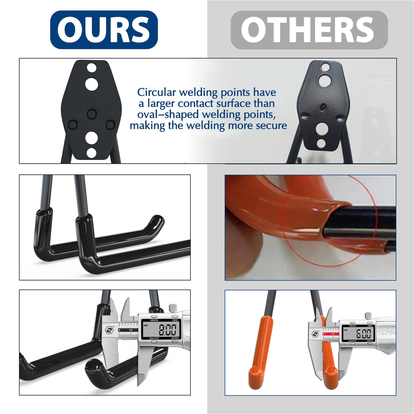 3-H Garage Hooks Heavy Duty with 2 Storage Straps, Utility Garage Wall Mount Hooks for Garden, Ladders, WeedEater, Shovel(Black)