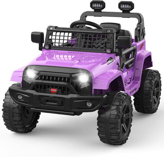 12V Kids Electric Ride On Truck Car w/Parent Remote Control, Spring Suspension, LED Lights & AUX Port | Outdoor Ride Toy for Boys Girls