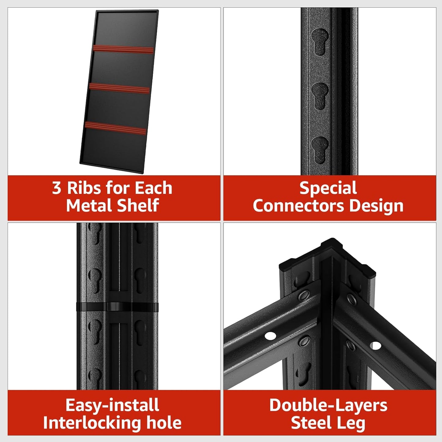 72" H Metal Garage Storage Shelves, 5 Tier Adjustable Shelving Unit for Warehouse, Office, Kitchen, Pantry, Living Room, Laundry Room, 35.43" W x 15.75" D, Load 2500 LBS, Black