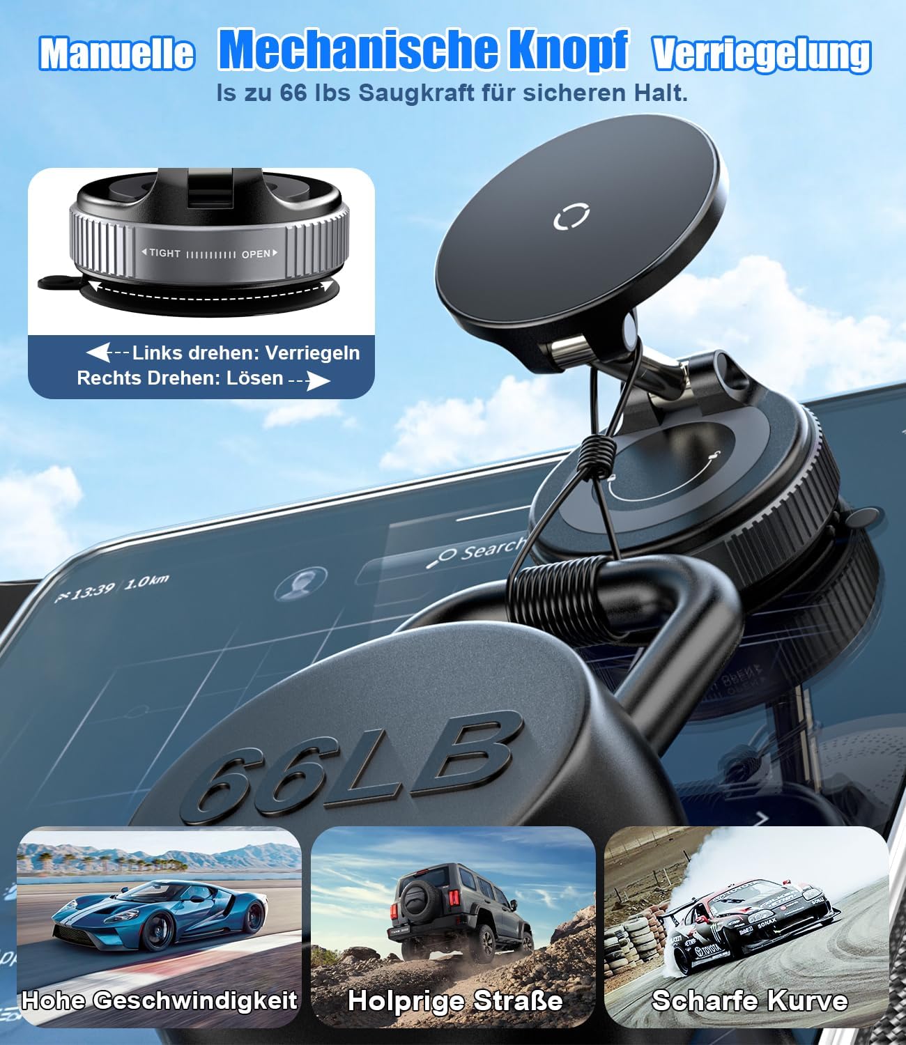 15W Wireless Charger Magnetic Car Phone Holder [Vacuum Suction Cup] 360° Adjustable & Foldable Car Mount for Dashboard/Windshield/Smooth Surface [Compatible with MagSafe] for iPhone/Samsung