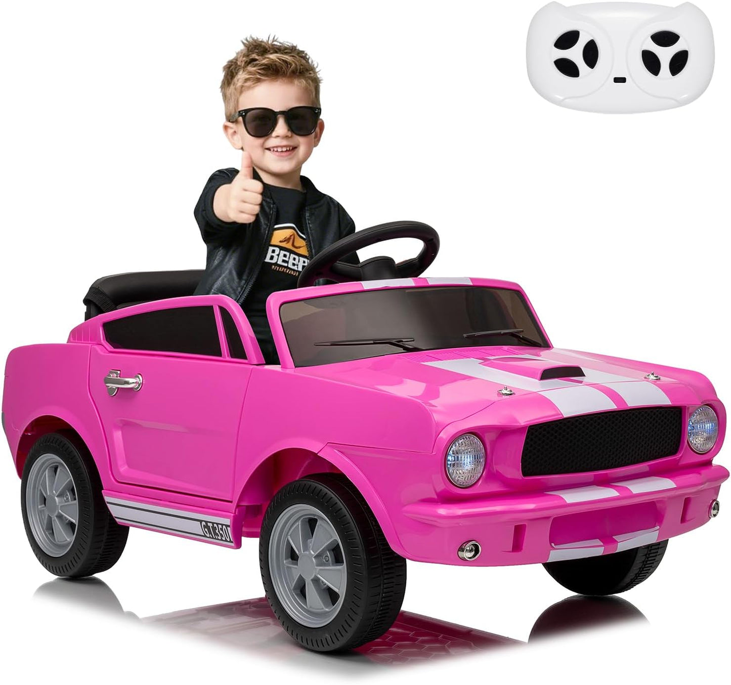 12V Ride on Car Licensed Shelby GT350, Battery Powered Ride On Toy for Toddlers with Remote Control, Electric Car for Kids, Bluetooth, Shock Absorbers, Safety Belt, 3 Speeds, LED Lights, Music, Pink