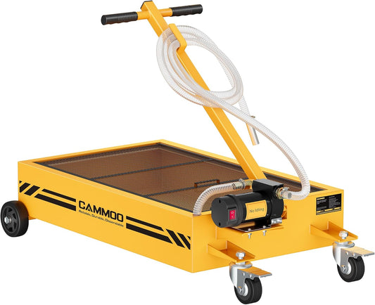 15 Gal Electric Oil Drain Pan, 110V High-Flow Pump, 9.8 FT Hose, 200 W Motor, 2 Locking Swivel Casters and 2 Directional Wheels Stable, Folding Handle, Heavy-Duty for Trucks, RVs, SUVs, Yellow