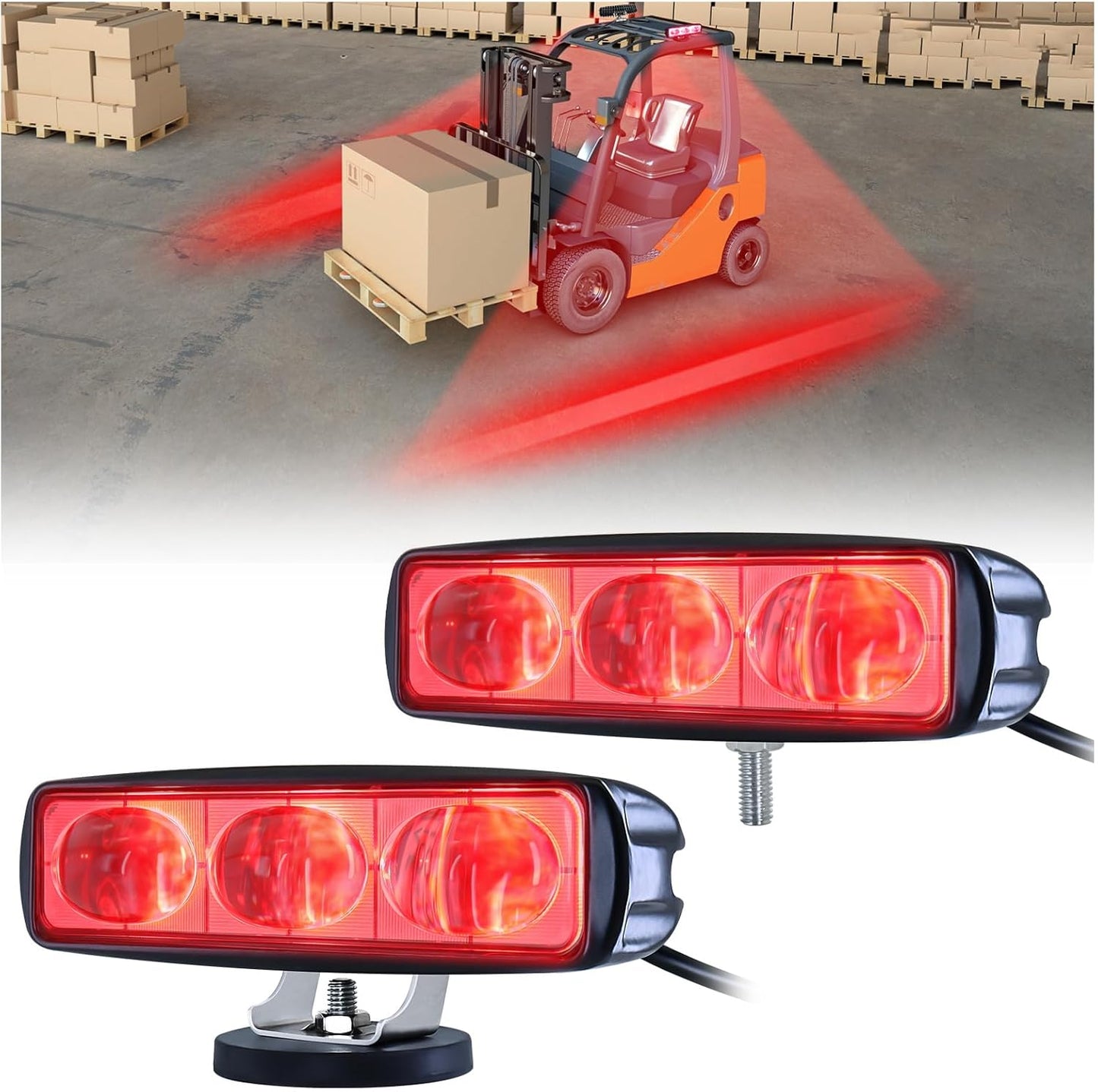 2Pcs Forklift Safety Light Red, 30W Straight Line Forklift and AGV Safety Indicator Warehouse Hazardous Area Warning Light for Warehouse and Industrial Use (DC 10-100V)