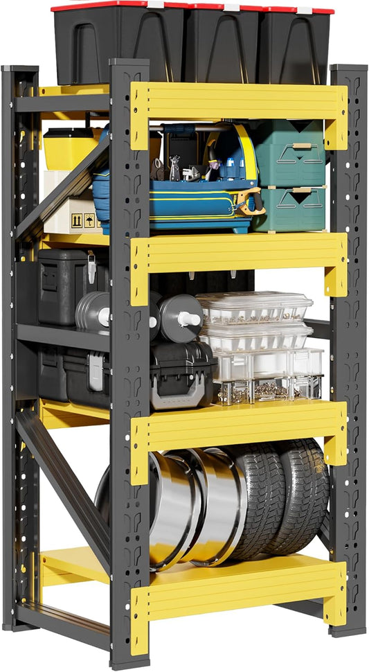 4-Tier Storage Shelves,63" H Heavy-Duty Garage Shelving Unit,Adjustable Industrial Metal Shelf System,3,000lbs Capacity,Tool Organizer for Garage,Workshop,32" W*20" D*63" H,Black&Yellow