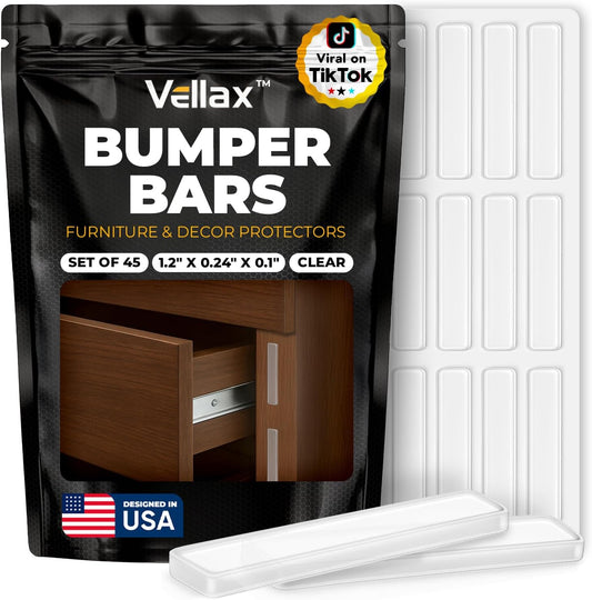 45 Door Slam Silencer Bars – Self-Adhesive Silicone Bumper Strips, Anti-Slam Noise Dampening Pads for Doors, Closets, Furniture, Soft Close Rattle Stopper, Door Protector – Vellax