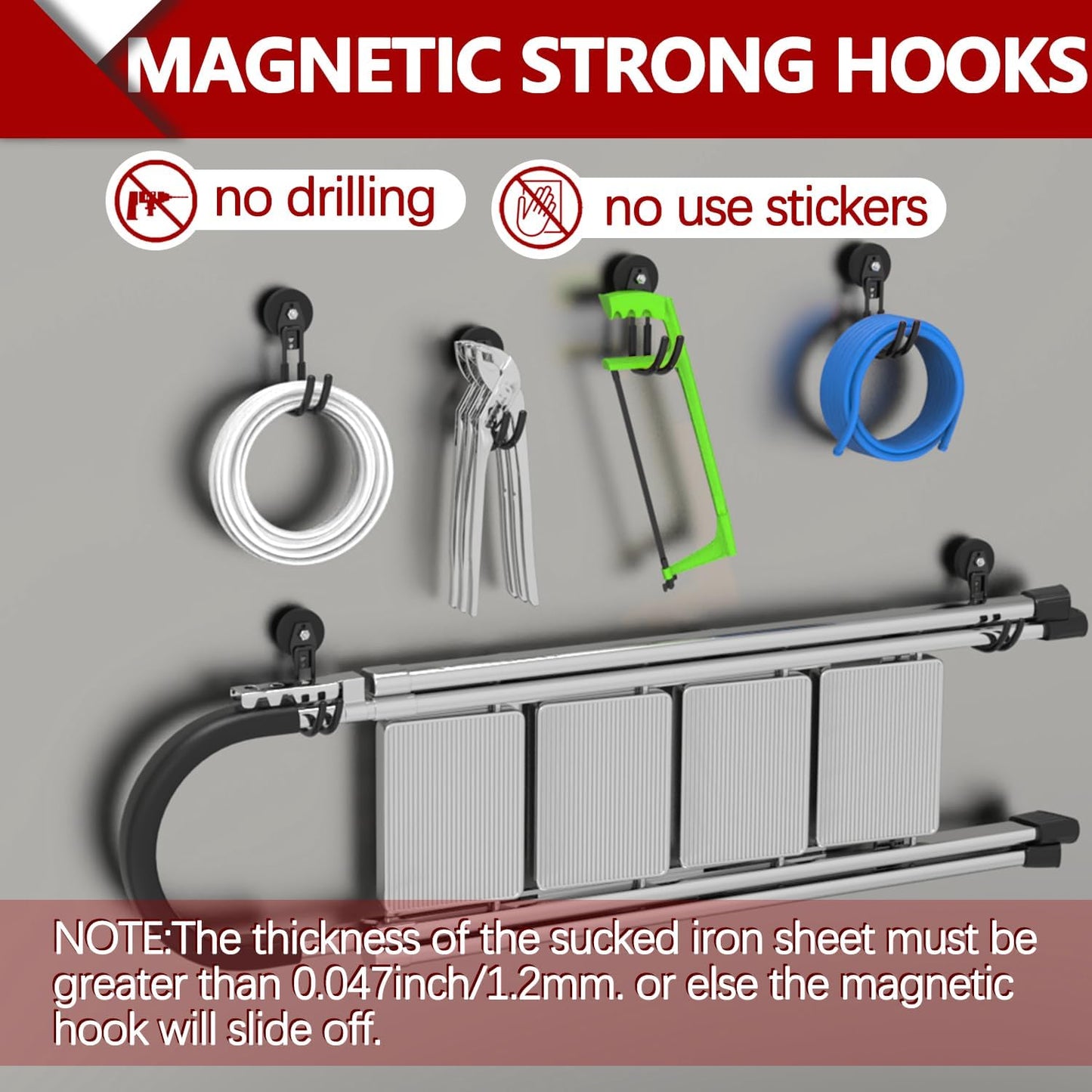 3-H Heavy Duty Magnet Garage Hooks 4 Pack, J Shape Strong Magnetic Hooks for Hanging Cordless Power Drill, Utility Magnetic Tool Holder for Metal Cabinet, Steel Pegboard, Toolbox, Garage(Black)