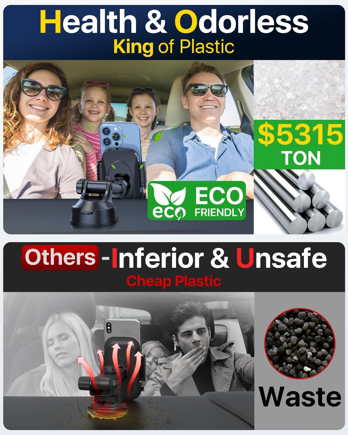 2025 Ultimate Car Phone Mount【98+LBS Strongest Suction & Military-Grade】【Patent & Safety Certs】 Cell Phone Holder Truck Stand for Dashboard Windshield Vent for iPhone 16 Pro Max Samsung (Black)