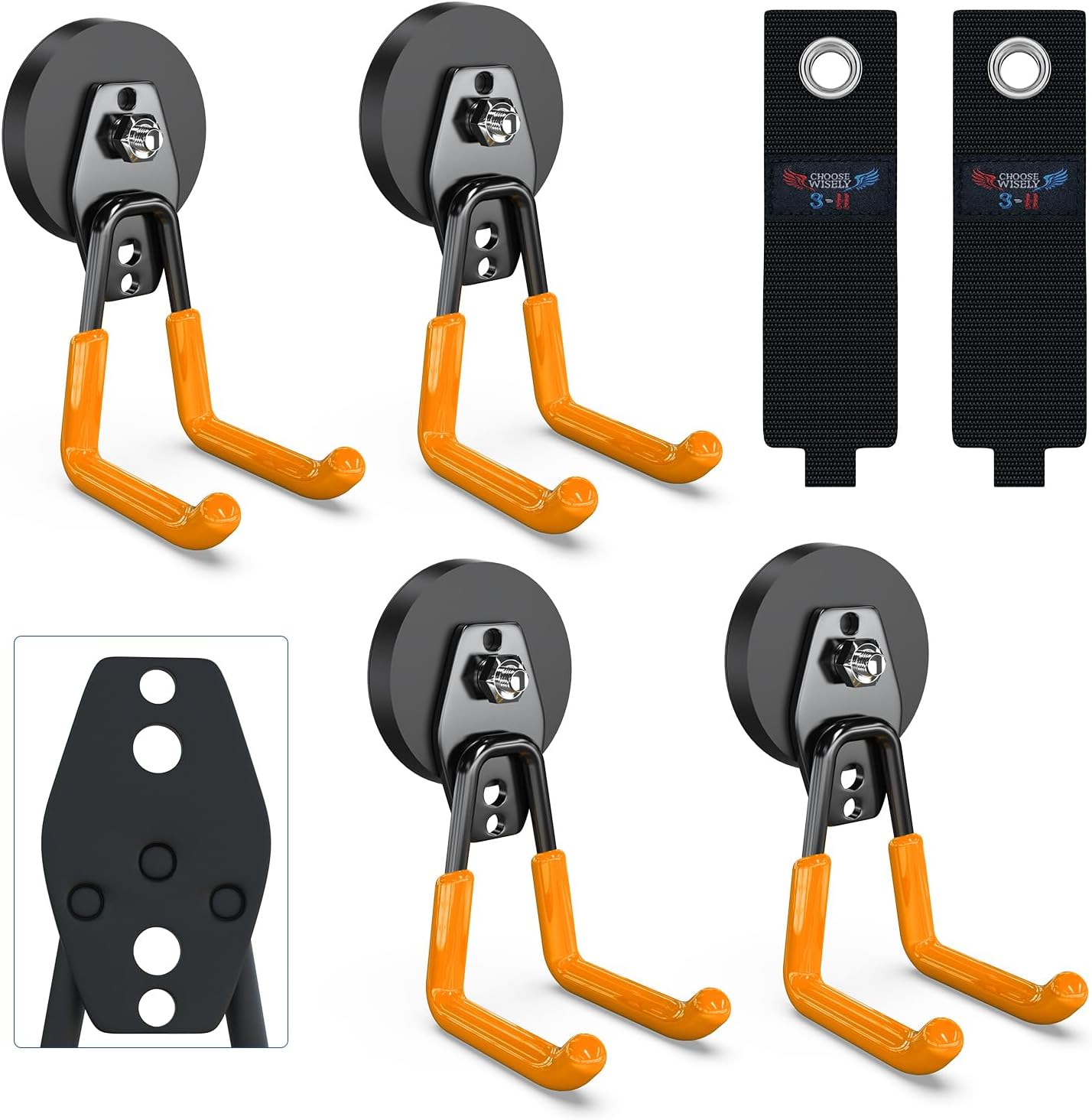 3-H Heavy Duty Magnet Garage Hooks 4 Pack, Large Strong Magnetic Hooks for Hanging Cordless Power Drill, Utility Magnetic Tool Holder for Metal Cabinet, Steel Pegboard, Toolbox, Garage(Orange)