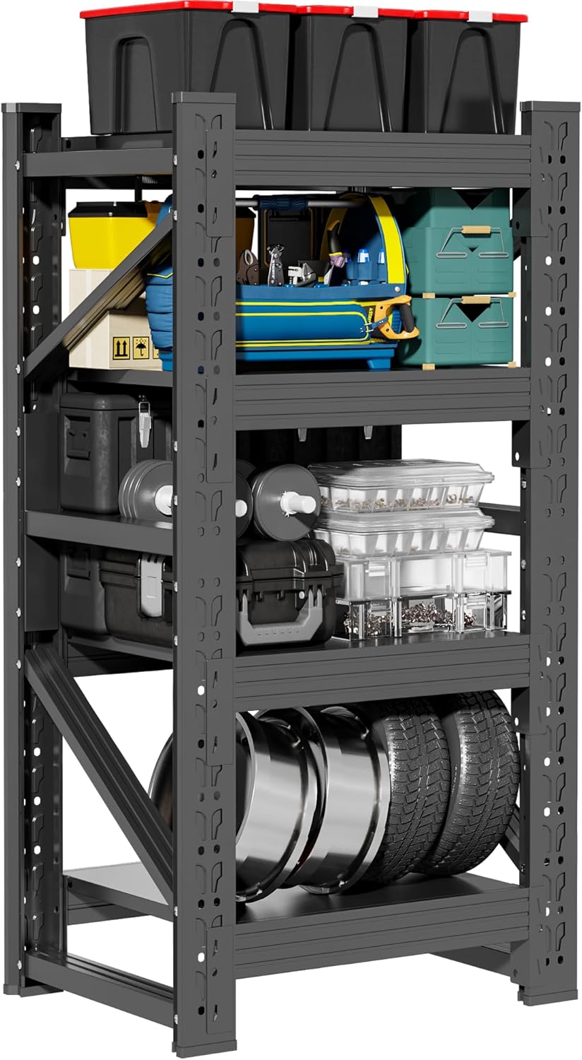 4-Tier Storage Shelves,63" H Heavy-Duty Garage Shelving Unit,Adjustable Industrial Metal Shelf System,3,000lbs Capacity,Tool Organizer for Garage,Workshop,32" W*20" D*63" H,Black