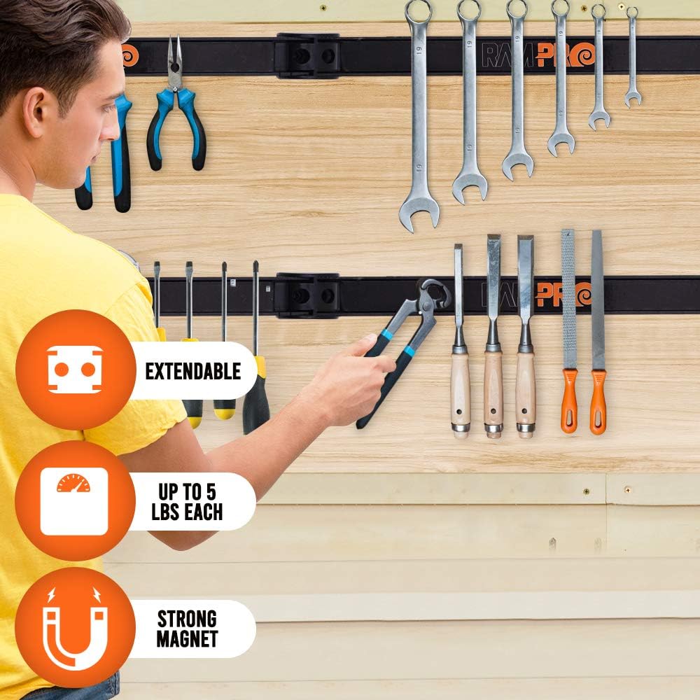 12" Magnetic Tool Holder Strip - A Tool Magnet Bar for Garage Organization, Shop Organization, and Workbench Accessories, Best Father's Day Gift, Easy To Install in Workshop, Mounting Screws Included.