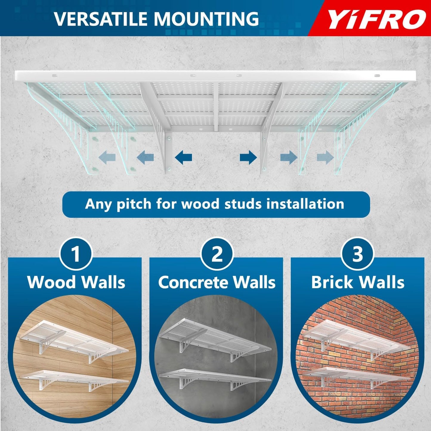 4-Pack 1.5x4ft Heavy Duty Garage Wall Shelving, 1000 lbs Load Capacity, Garage Storage Rack with Hooks, White