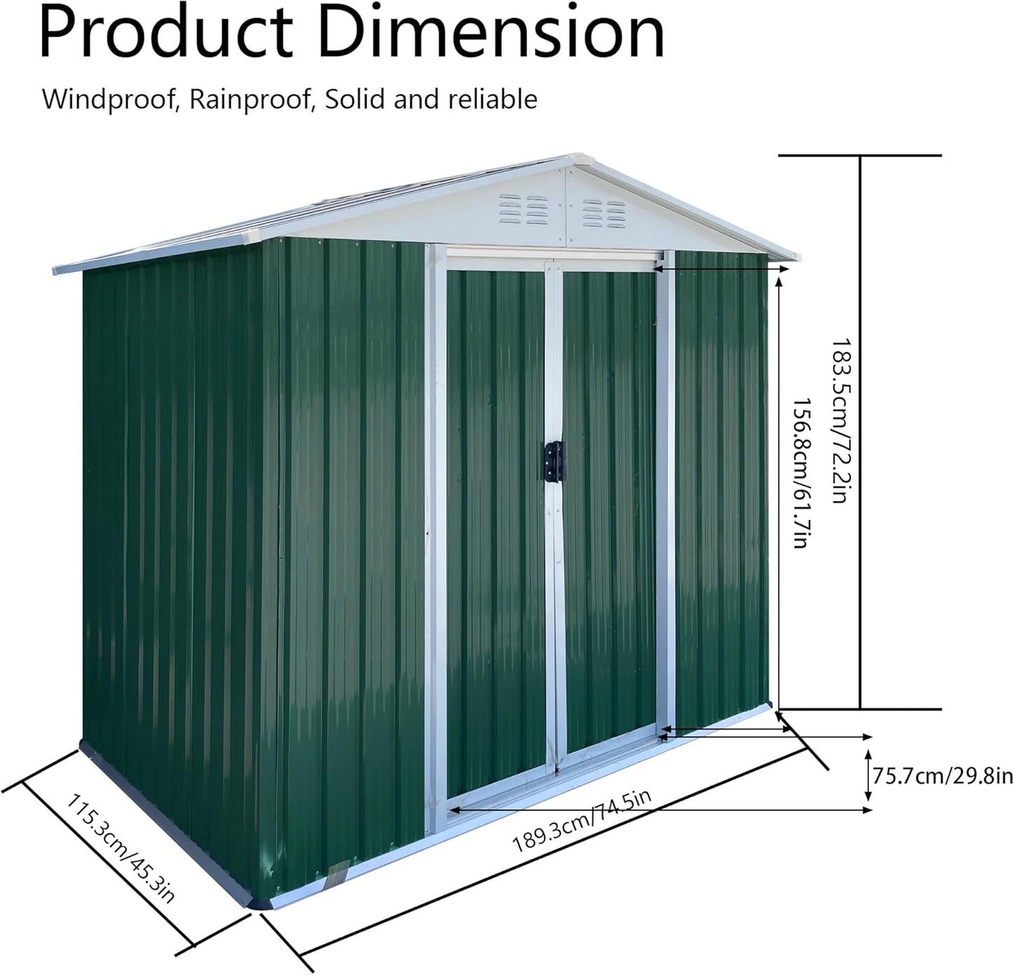 6x4 FT Outdoor Metal Storage Shed, Waterproof Outside Garden Sheds w/Lockable Sliding Doors and Vents, Weather Resistant Steel Tool Storage House for Backyard, Patio, Lawn, Green