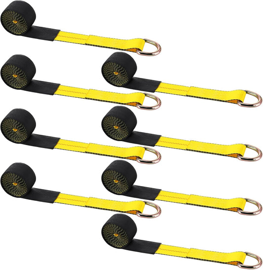 8 Pack 2" x 8ft Tow Truck Straps Lasso Wheel Lift Straps Lasso Tow Strap with D Ring 11, 000 Lbs Break Strength Auto Tie Down Auto Hauler for Trailer Truck Tie(Yellow)