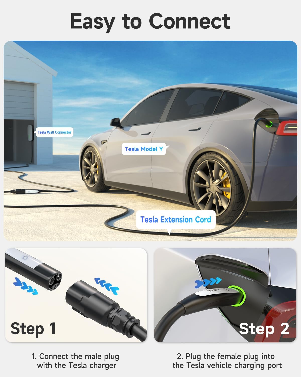 32A EV Charger Extension Cord for Tesla Charger, 21ft EV Extension Cable for Level 1/2 Tesla Home Chargers/Tesla Wall connectors, Max 240V 7.68kW NACS Extension Cable for Tesla Y/X/3/S/Cyber-truck