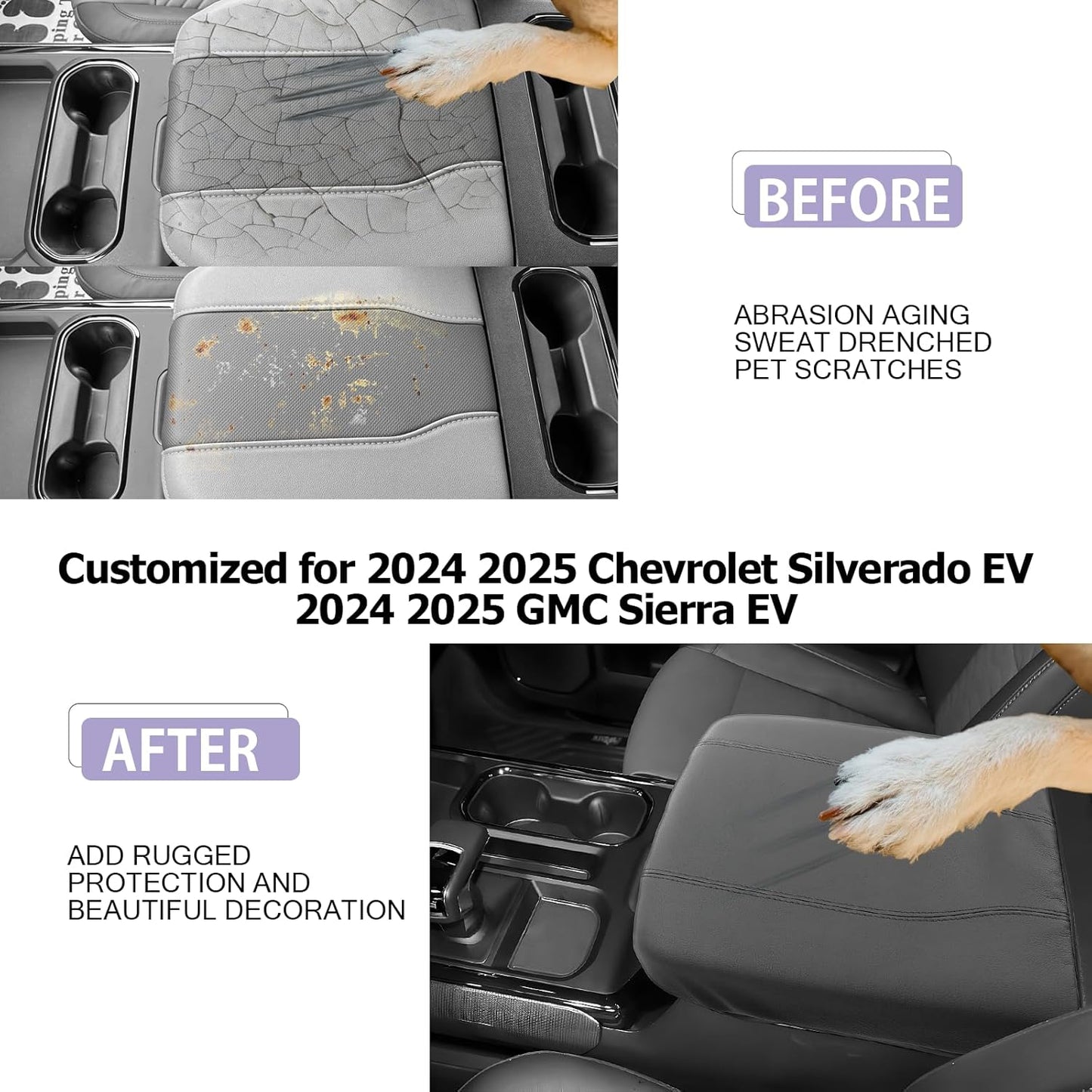 2025 2026 Silverado EV Center Console Cover Compatible with 2024 2025 2026 Silverado EV/GMC Sierra EV Accessories 2025 2026 Silverado EV/GMC Sierra EV Armrest Cover Armrest Console Cover (Thin Black)
