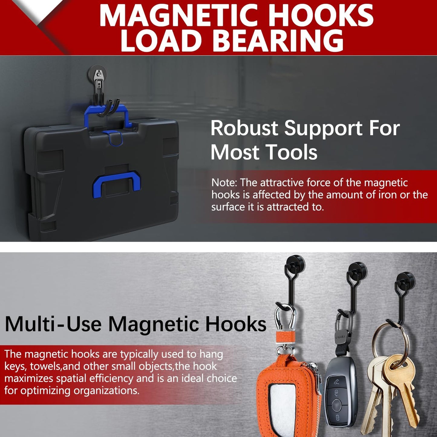 3-H Heavy Duty Magnet Garage Hooks 2 Pack, J Shape Strong Magnetic Hooks for Hanging Cordless Power Drill, Utility Magnetic Tool Holder for Metal Cabinet, Steel Pegboard, Toolbox, Garage(Black)