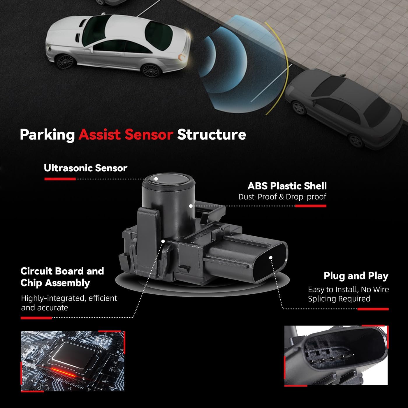 4pcs PDC Bumper Parking Aid Assist Sensor Backup Reverse Radar Replacement Kit - Compatible with 2011-2017 Toyota Sienna Lexus 2010-2013 GX460 2010-2012 RX350 RX450h - 89341-48010 89341-60030
