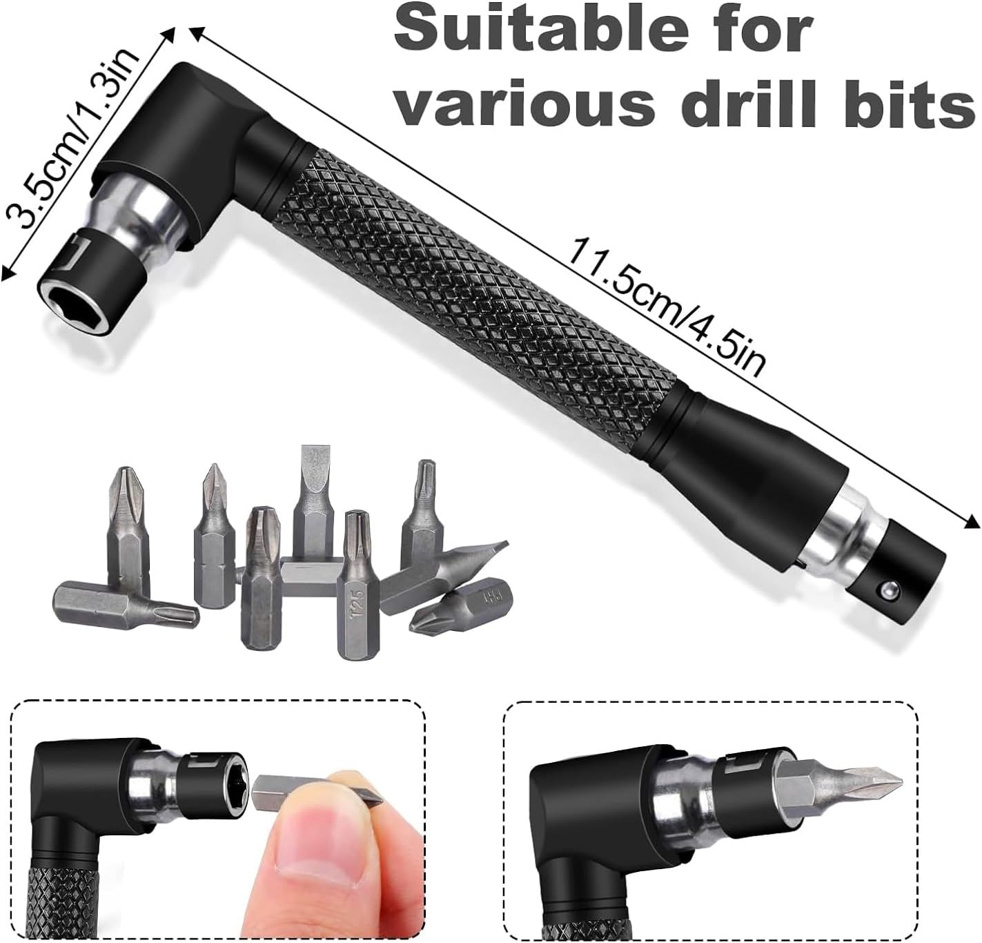 17pcs Flexible Drill Bit Extension, Include 3pcs Rotatable Socket Adapter 2pcs Hex Shank 105° Right Angle Drill Attachment 10 Short Screwdriver Bits Bendable Extension and 90° Angled Bits