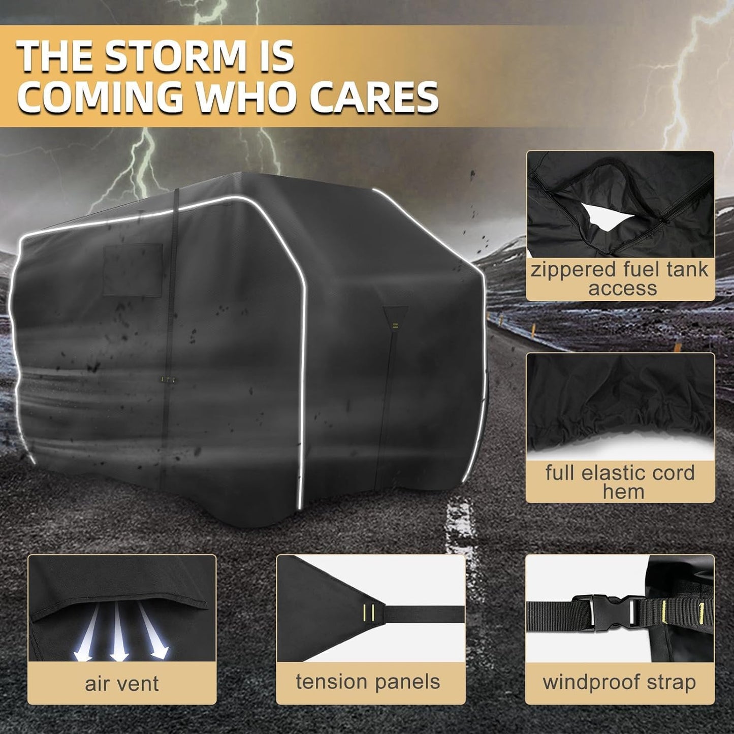 600D ATV Cover, Waterproof & Windproof 4 Wheeler Covers Outdoor Storage, Heavy Duty Quad Wheeler Cover Accessories Fit for Polaris Yamaha Suzuki Honda, 75" L x 47" W x 37" H, Black