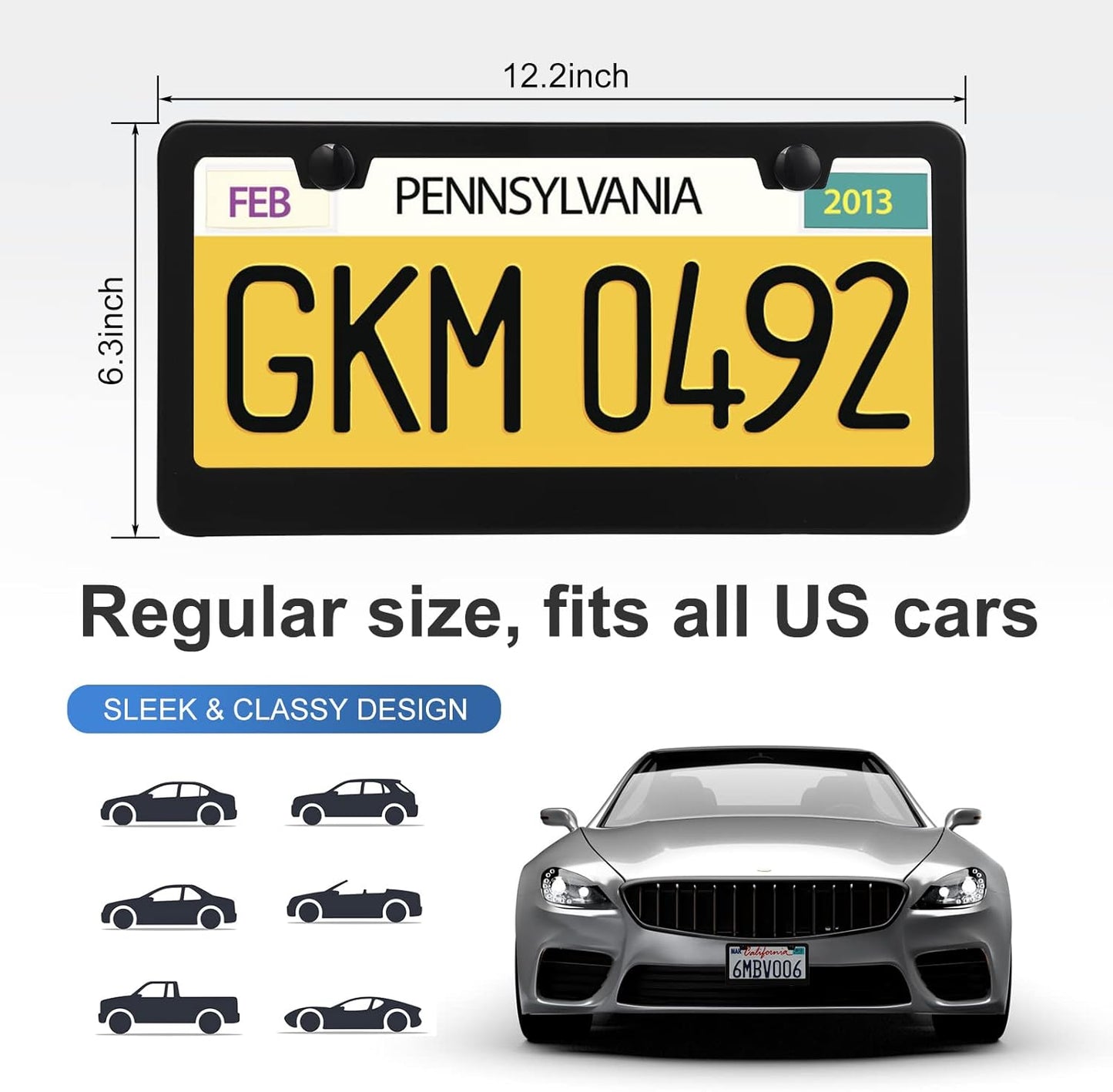 2 Pack License Plate Frames, Stainless Steel Car License Plate Cover Car Accessories with Screw Caps (Black)