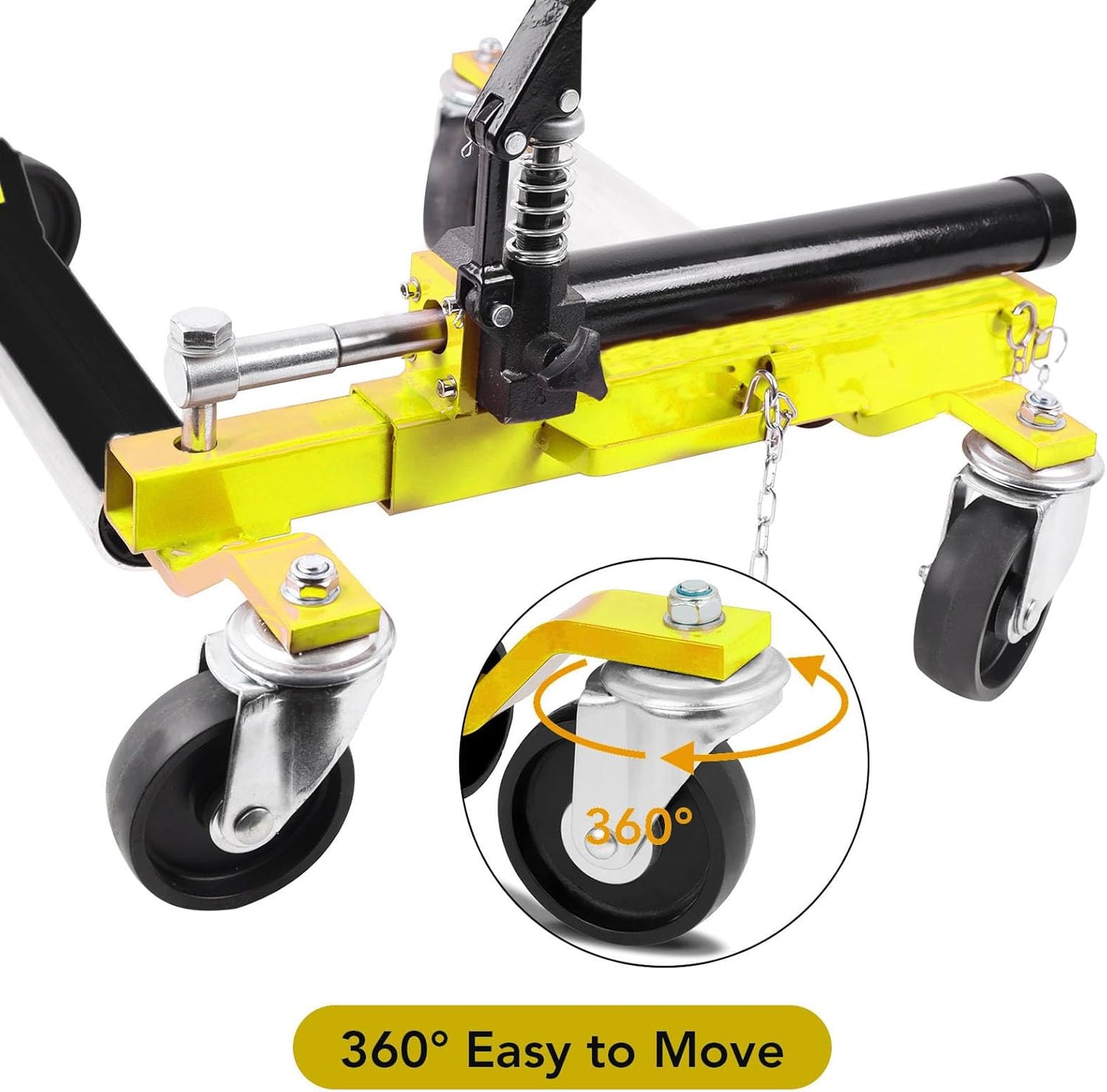 4 Pcs Car Wheel Dolly with Hydraulic Tire Jack, 1500LBS Capacity Trailer Dolly for Vehicle Positioning for Truck RV Trailer, Yellow