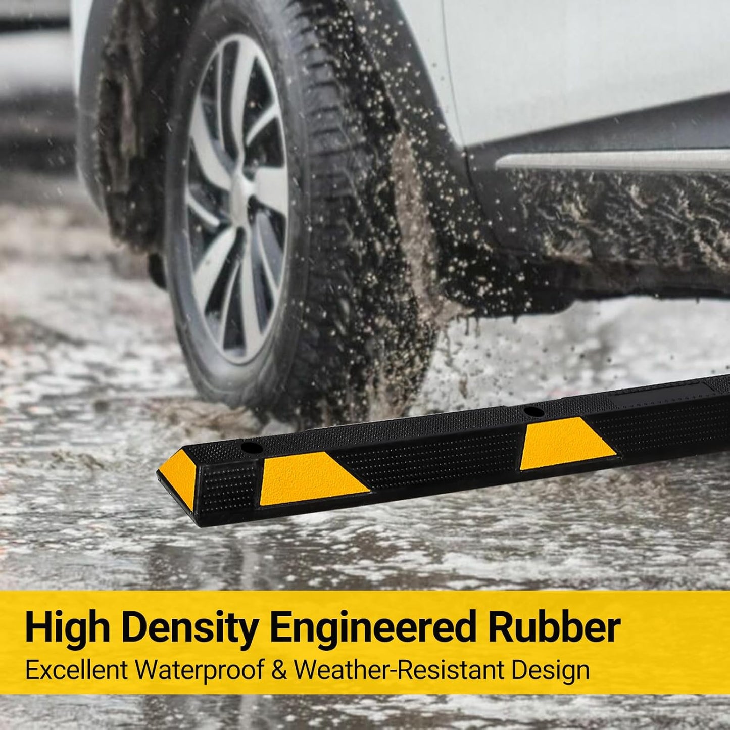 72-Inch Heavy Duty Rubber Parking Curb with Reflective Stripes, 2-Pack 6-Foot Wheel Stopper for Garage, Driveway & Parking Lots