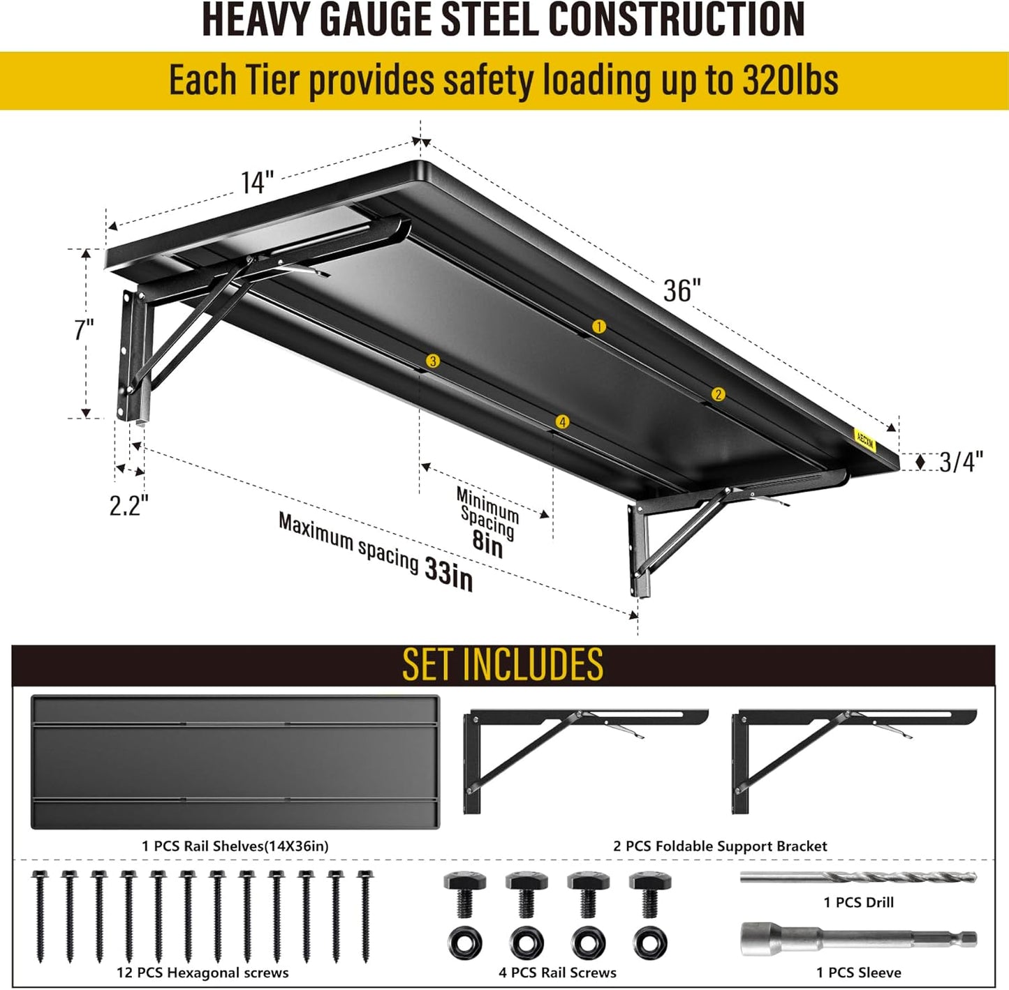 1.2x3ft Adjustable Rail Type Folding Storage Rack Shelf, Suitable for Garage, Storage Room, Kitchens Wall Shelf,Garage Storage Rack Floating Shelves,Folding Panels (1pcs-Black)