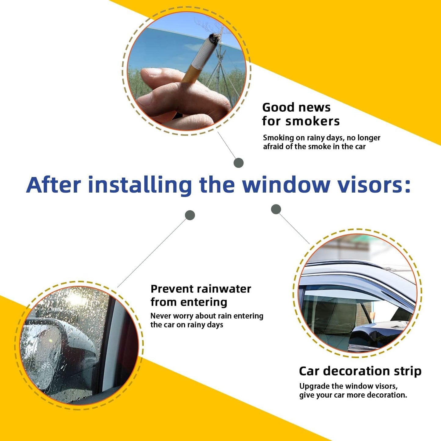 4pcs Smoke Tint With Chrome Trim Outside Mount Tape On/Clip On Style PVC Sun Rain Guard Window Visors Compatible with 2013-2018 Altima 4-Door Sedan