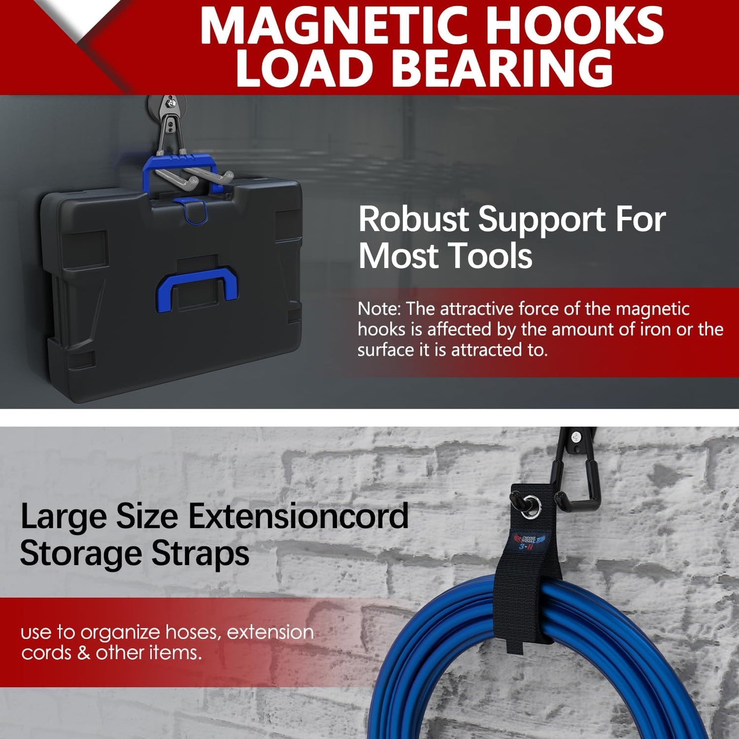 3-H Heavy Duty Magnet Garage Hooks 4 Pack, Extra Large Strong Magnetic Hooks for Hanging Cordless Power Drill, Utility Magnetic Tool Holder for Metal Cabinet, Steel Pegboard, Toolbox, Garage(Grey)