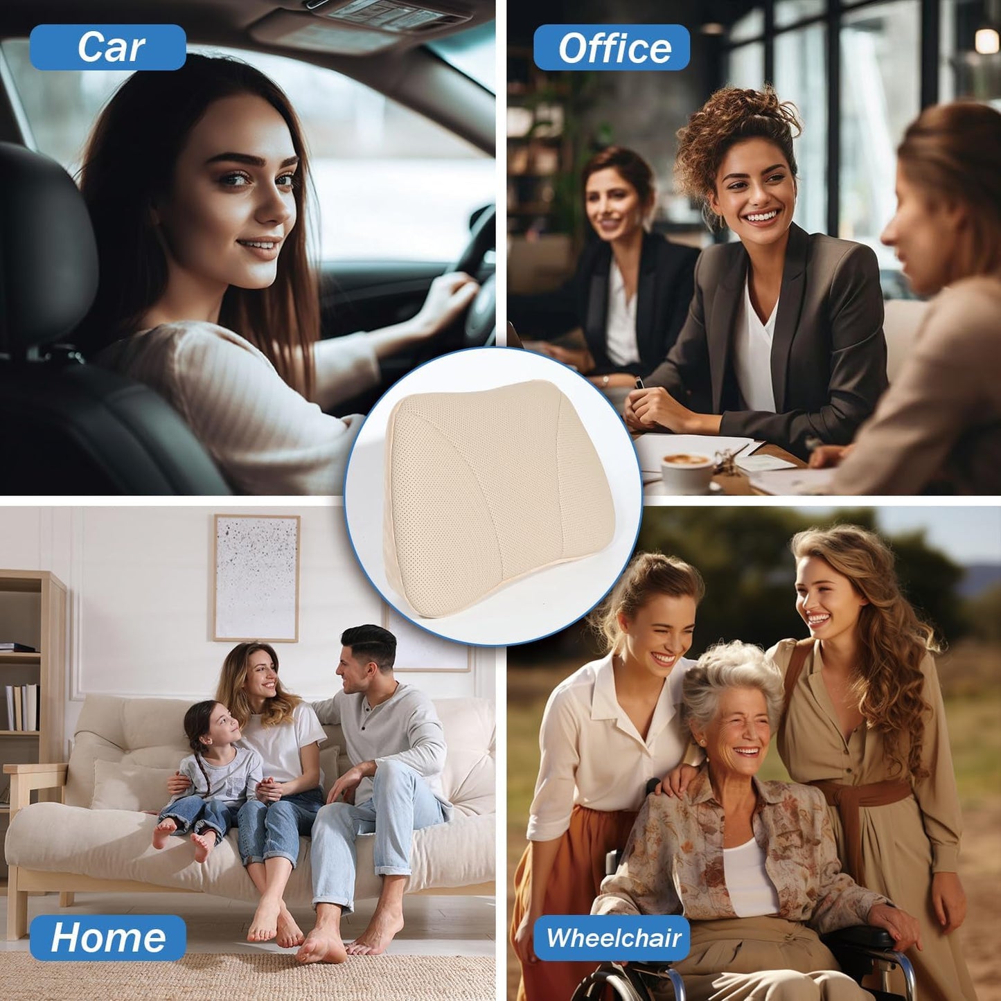 1P Lumbar Support Pillow,15.5x8.7 Memory Foam,Superfiber Suede,Drive car Back Pillows,seat,Office,Rest,Improve Posture(Coffee)