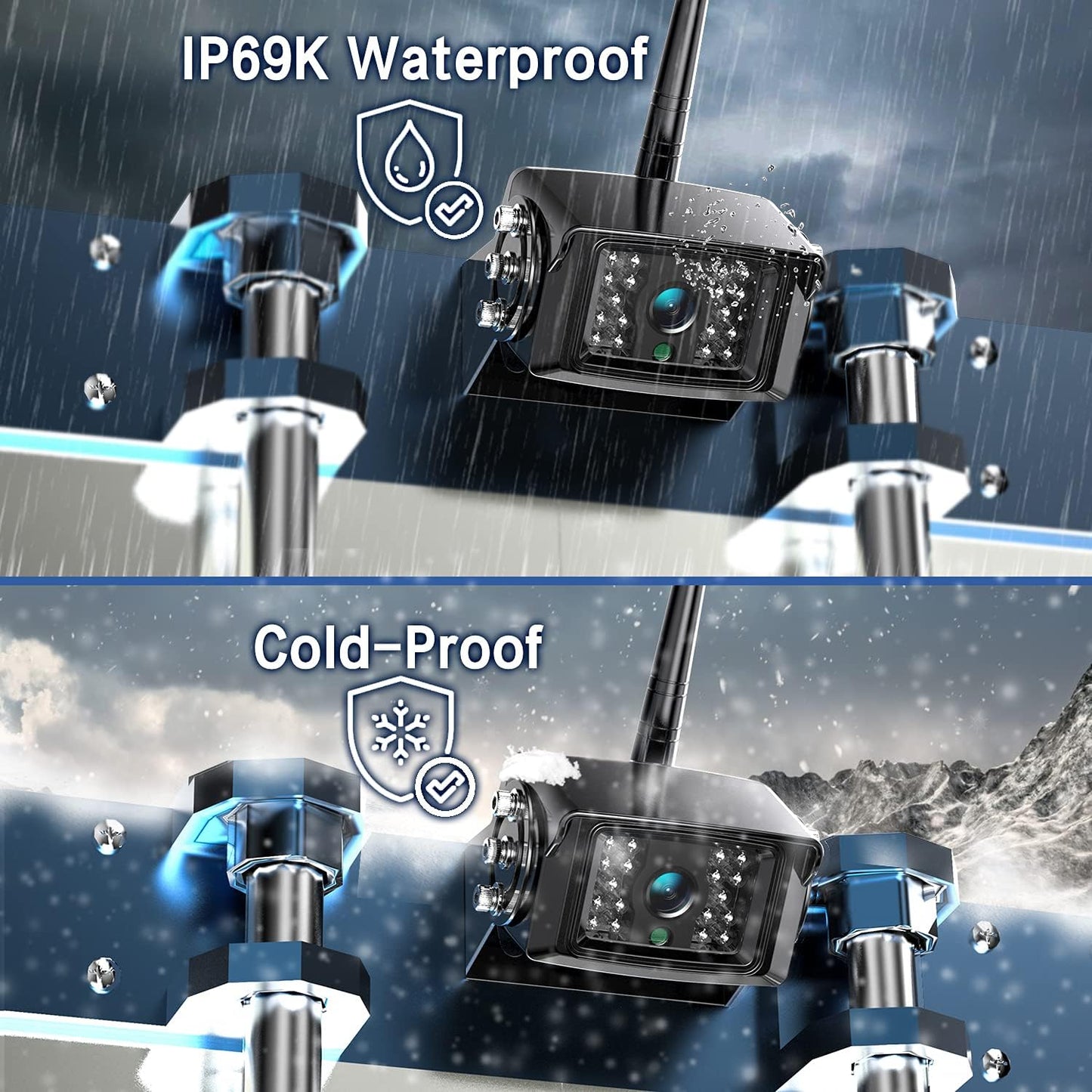 10'' 1080P Wireless Backup Camera System, 10 Inch DVR Quad Split Monitor Wireless Rear Side View Cameras, IP69 Waterproof Digital Signal Record System for RV/Truck/Trailer/Camper-BW104SL