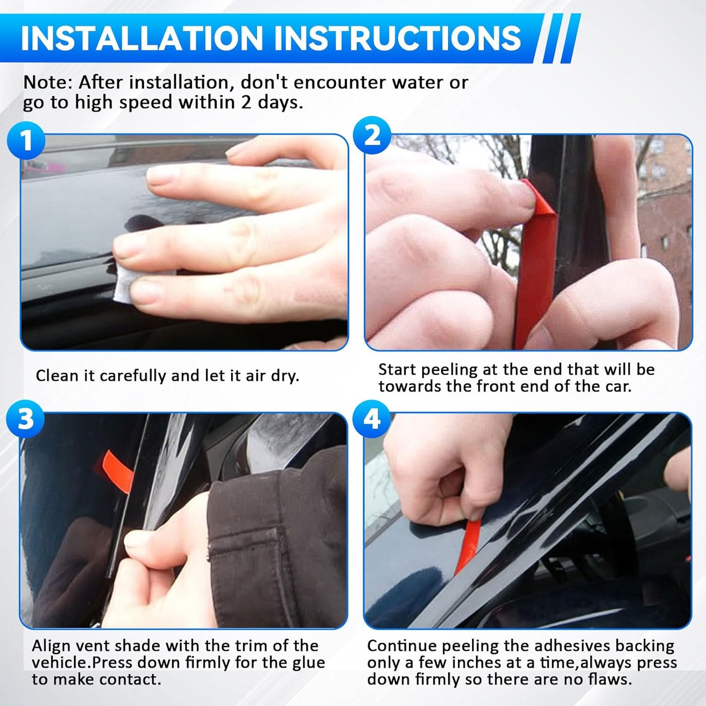 4pcs Front+Rear Smoke Tint Sun/Rain Guard Outside Mount Tape-On Vent Window Visors Compatible with 07-13 X5 E70