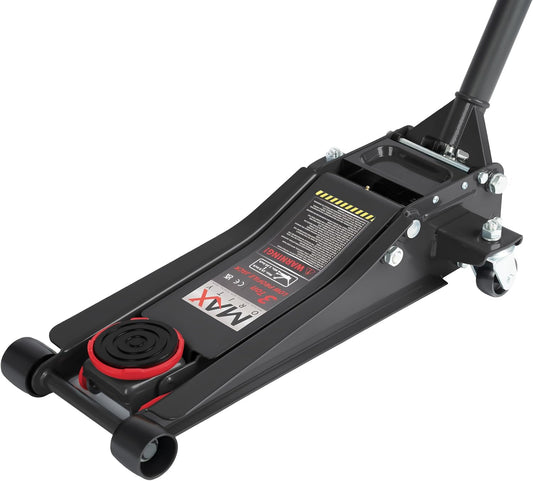 3-Ton (6600lbs) Low Profile Hydraulic Heavy-Duty Steel Floor Jack with Dual Pistons Quick Lift Pump, Home and Workshop Car Maintenance for Various Vehicles (Red, 3 Ton Low Profile)