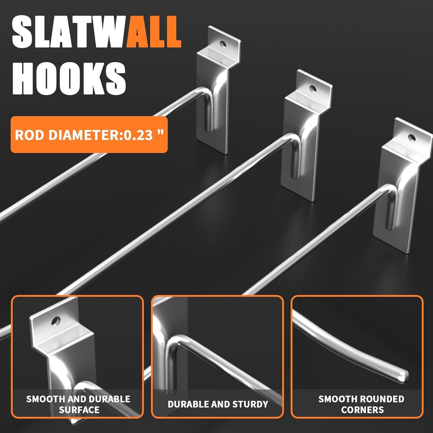 25 PK Silver 6 inch Wall Mounted Slatwall Hooks – Heavy-Duty Storage & Organization Solution