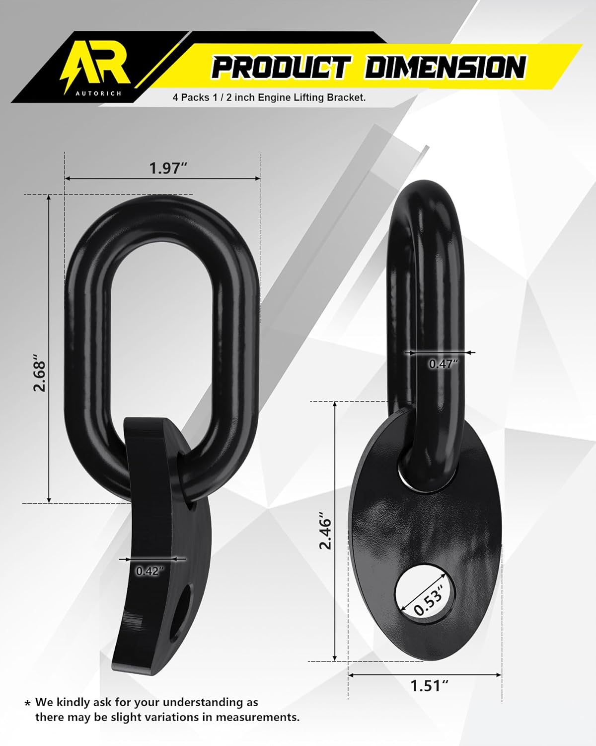 7100 Lifting Bracket Set for Engine - 4 Heavy-Duty Engine Lift Bracket 5500 Lb Capacity, Engine Support Bar for Lifting Slings and Load Levelers, Black