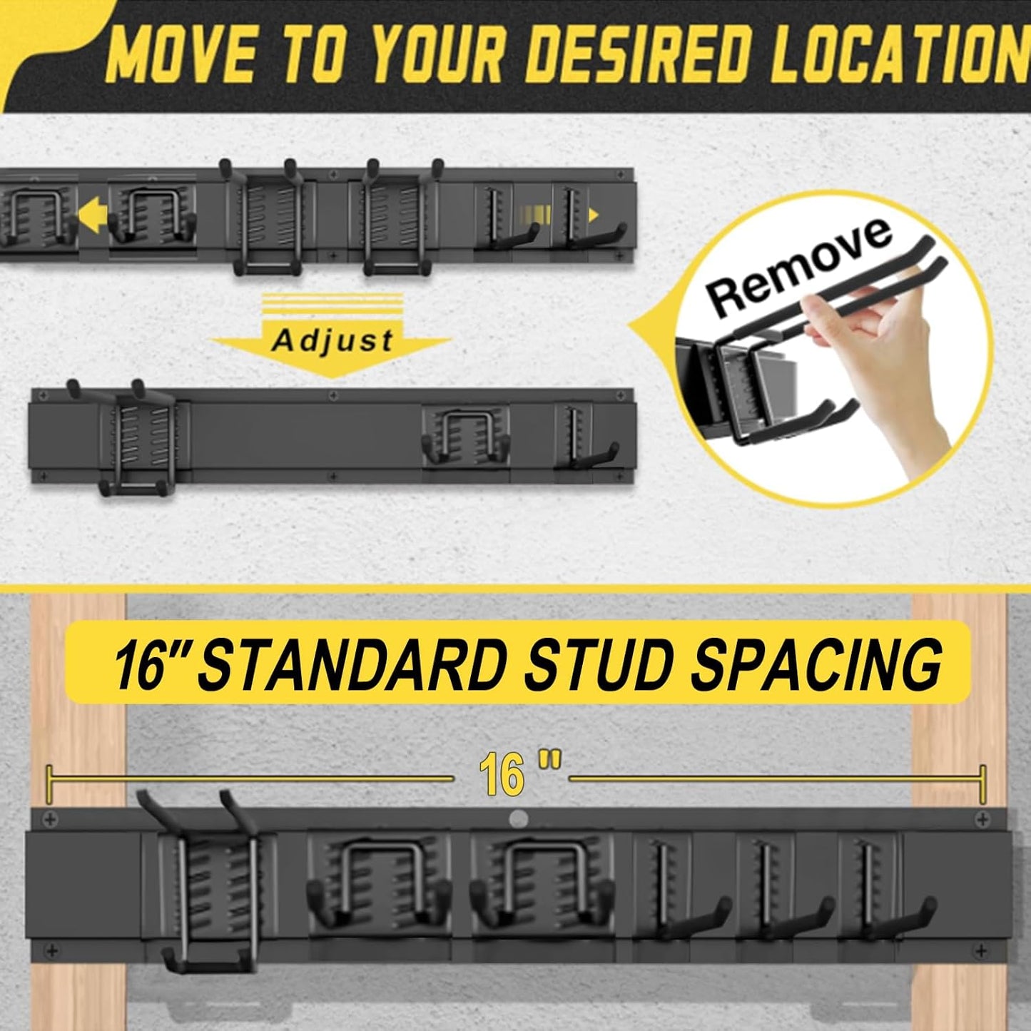 64'' Garage Tool Organizer Wall Mount, 18 PCS Adjustable Garden Tool Hanger Rack, Garage Hooks Heavy Duty, Shovel Holder Wall Mount, Storage Hooks for Hanging in Garage