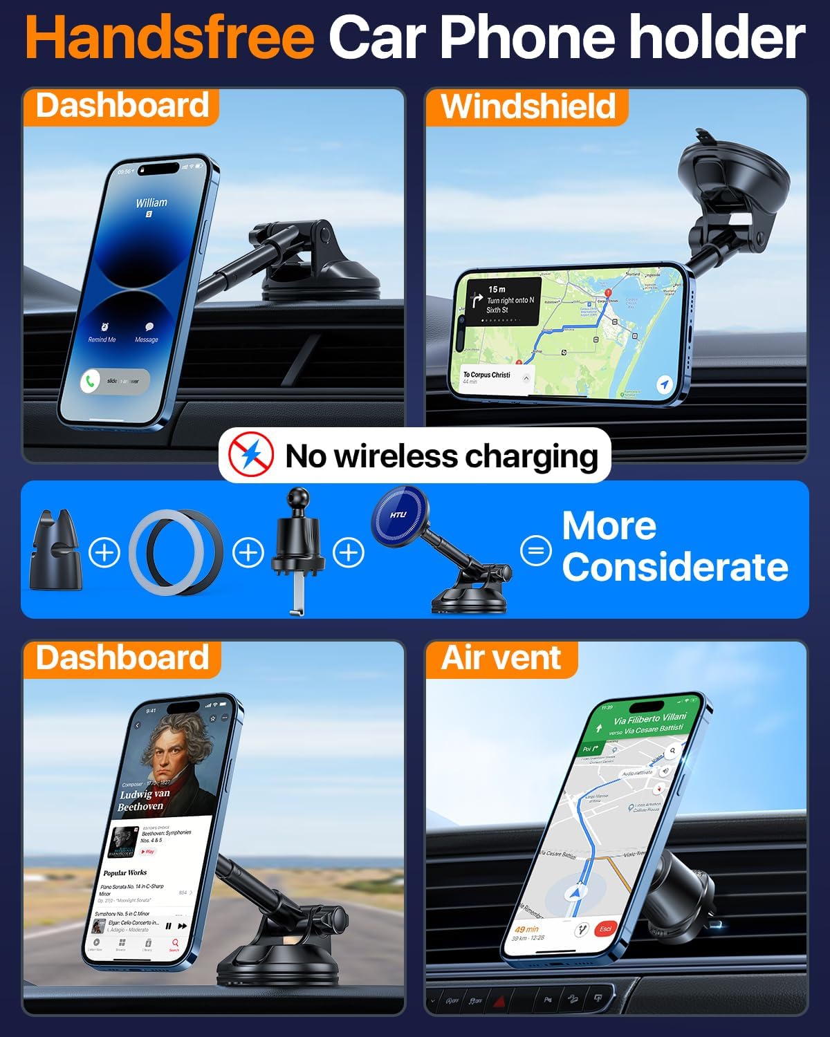 2025 Upgraded for Magsafe Car Mount [80LBS Strongest Suction & Military-Grade] Powerful Magnetic Cell Phone Holder for Car Dashboard Windshield for iPhone 16 15 14 Pro Max Mini (Dark Blue)