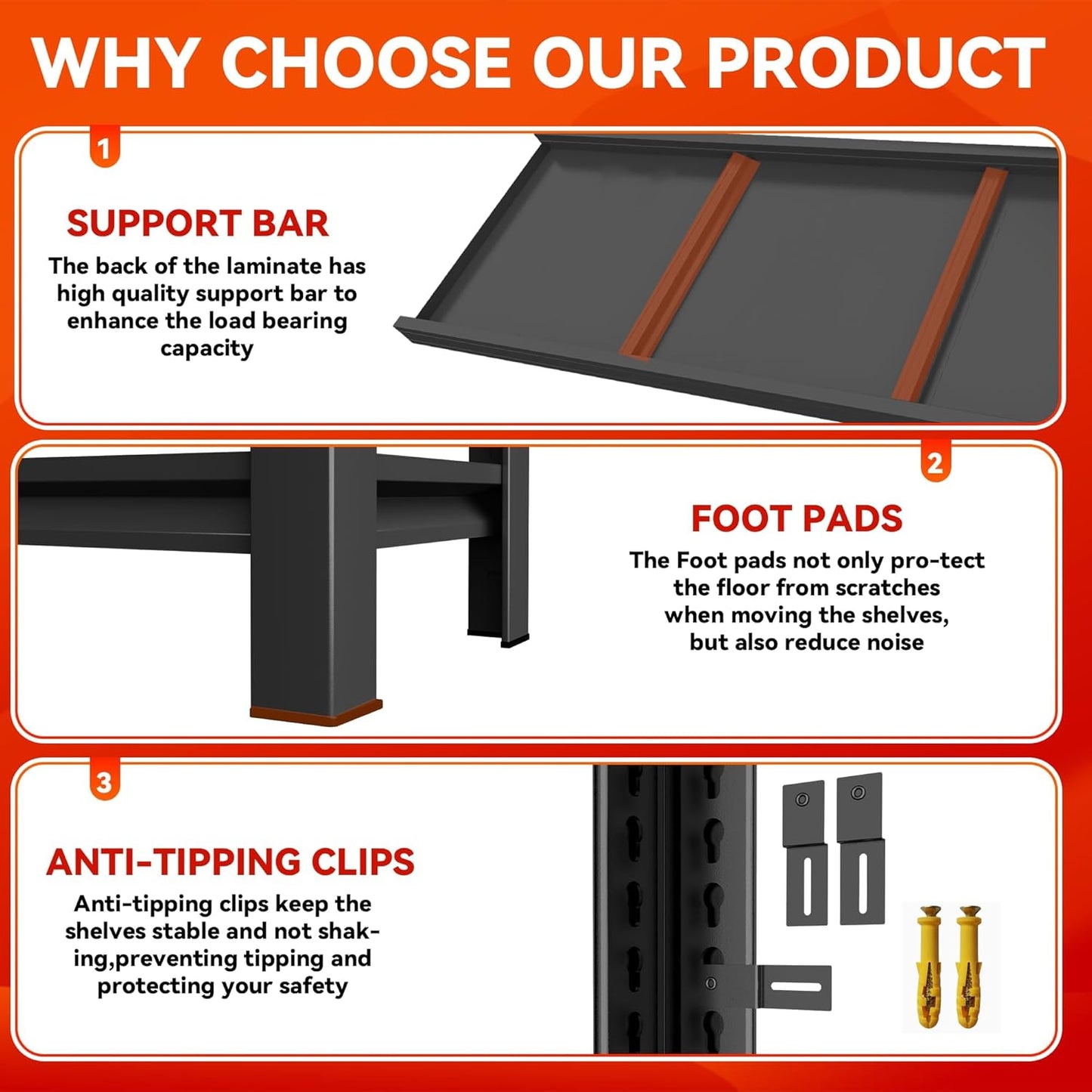 63''H Garage Shelving Heavy Duty Garage Storage Shelves, 3000LBS Capacity Adjustable 5 Tier Metal Industrial Shelf Rack for Kitchen, Utility Room, Warehouse and Basement, Black (16''Dx40''Wx63''H)