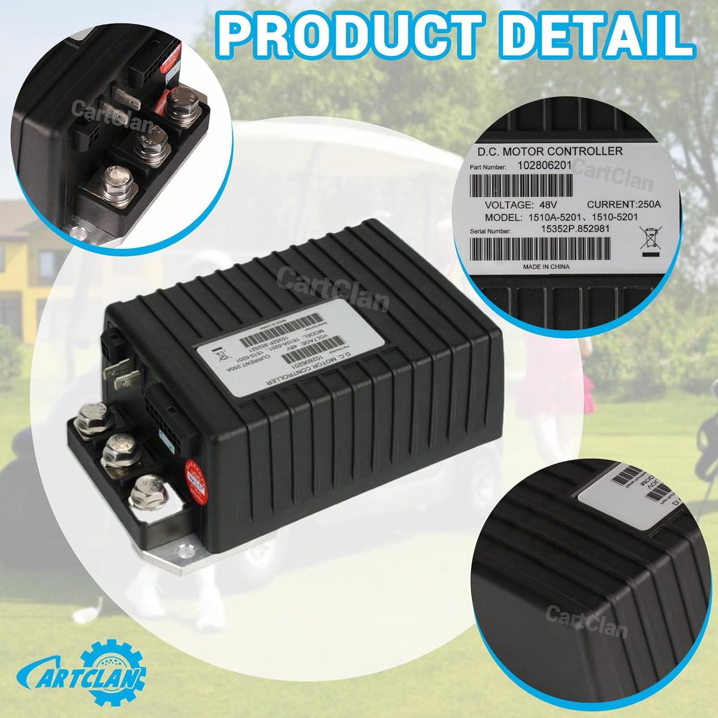 48V 250A Club Car DC Motor Controller, Golf Cart DC Motor Controller Speed Controller Suitable for Club Car Precedent/DS Golf Carts