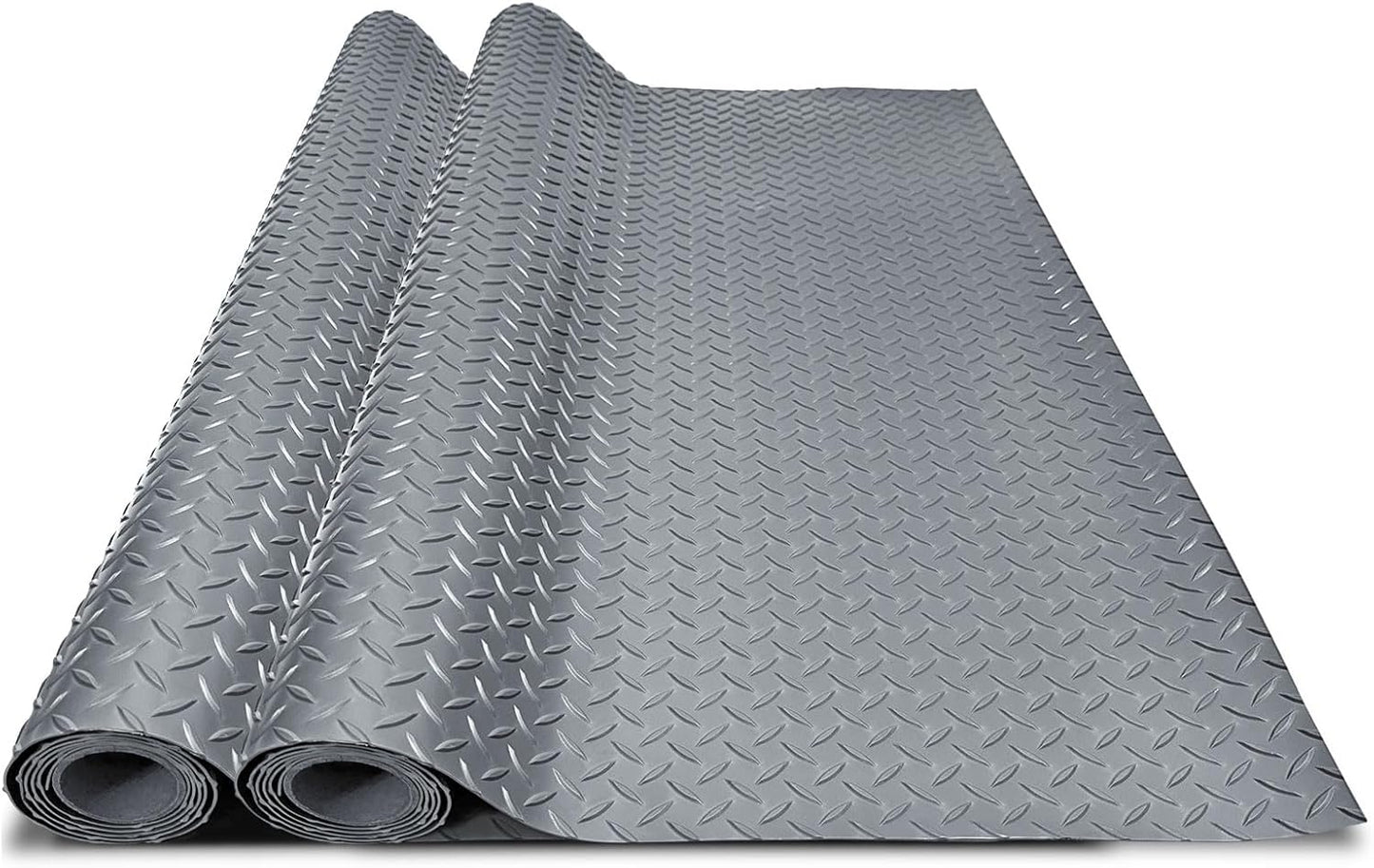 4x6 FT Garage Floor Mat, 2 Rolls 2.8mm Thickened Flooring Roll 48 sqft Diamond Plate PVC Rubber Trailer Mat, Non-Slip Floor Mat for Garage, Warehouse, Gyms, Boats, Pickup Truck, Gray