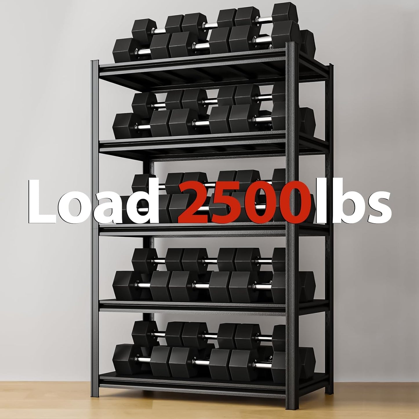 72" H Metal Garage Storage Shelves, 5 Tier Adjustable Shelving Unit for Warehouse, Office, Kitchen, Pantry, Living Room, Laundry Room, 35.43" W x 15.75" D, Load 2500 LBS, Black