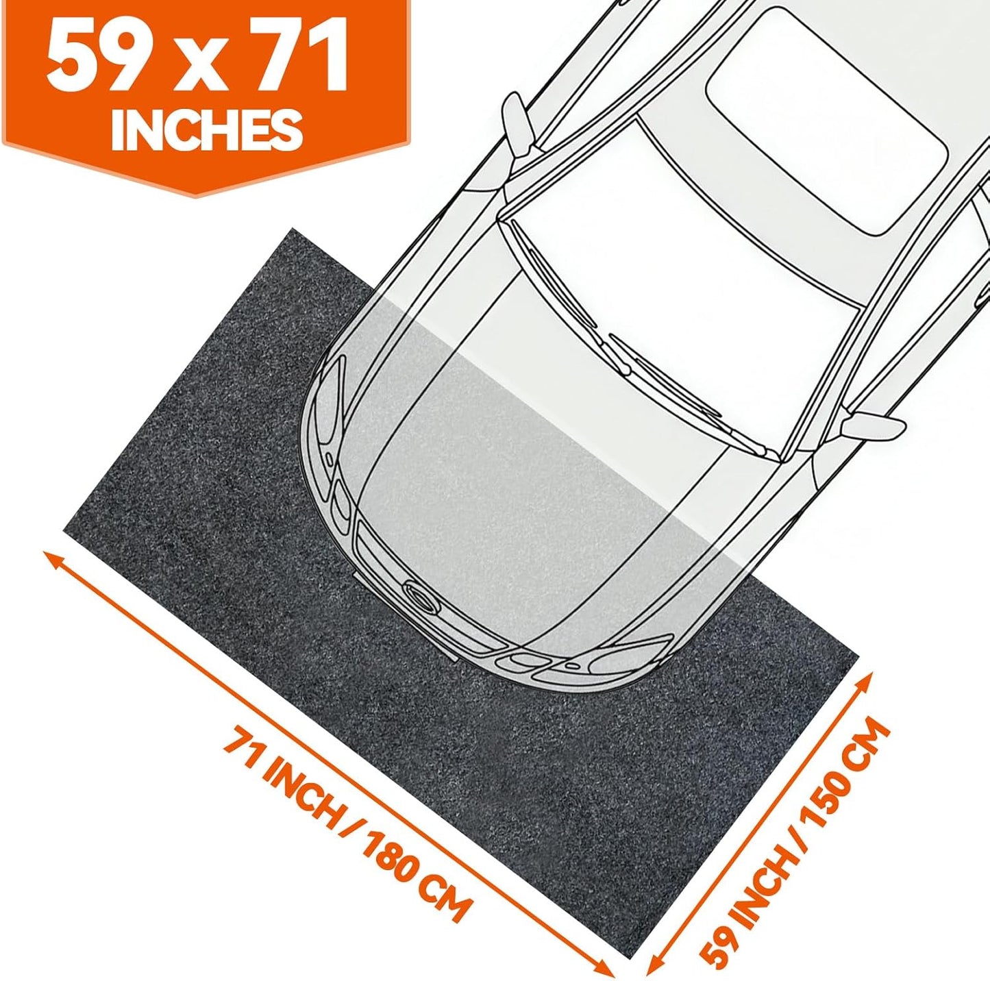 59" x 71" Heavy Duty Oil Spill Mat, Upgraded Garage Floor Mat for Under Car, 1/4" Waterproof Rubber Bottom Absorbs Oil Quickly, Washable, Reusable Oil Drip Leak Absorbent Pad