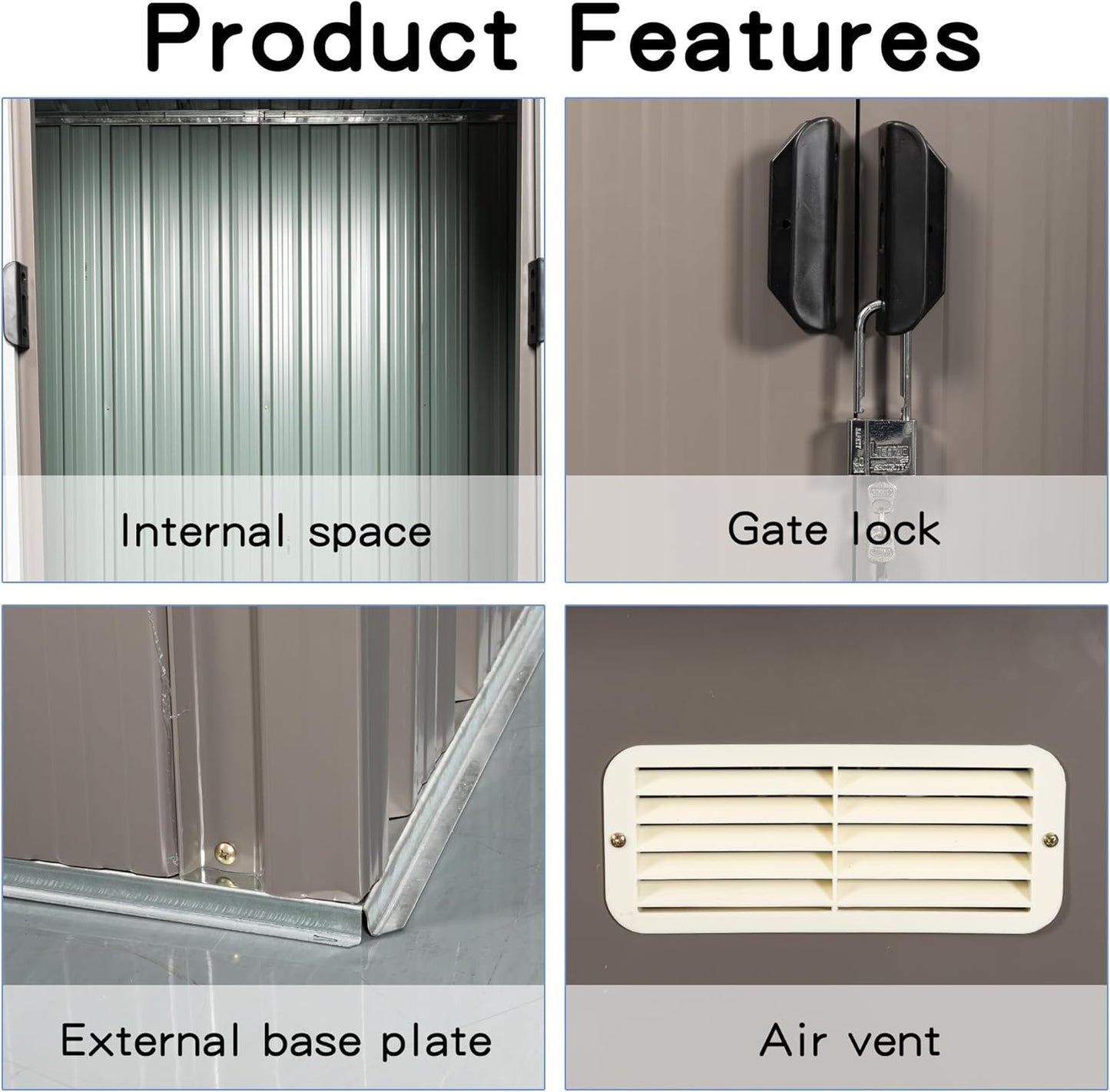 6 x 4 FT Outdoor Storage Shed,Metal Anti-Corrosion Utility Tool House with Punched Vents, w/Sliding Doors & Padlock,Waterproof Garden Sheds for Backyard Lawn Patio,Grey