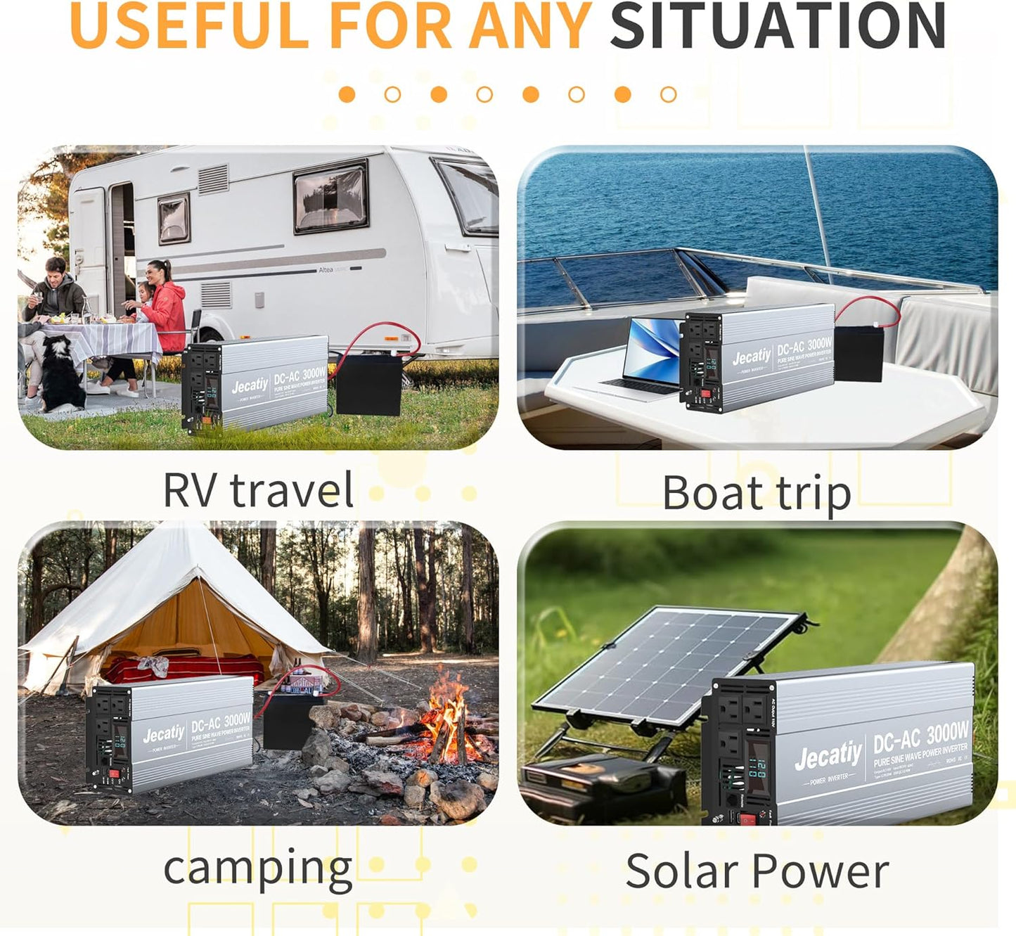 3000 Watt Pure Sine Wave Power Inverter DC 24V to 110V/120V AC Converter with 3 AC,18W USB, and 30W Type-C Charging Ports, Car Solar Power Inverters with LCD Display for Home RV Truck