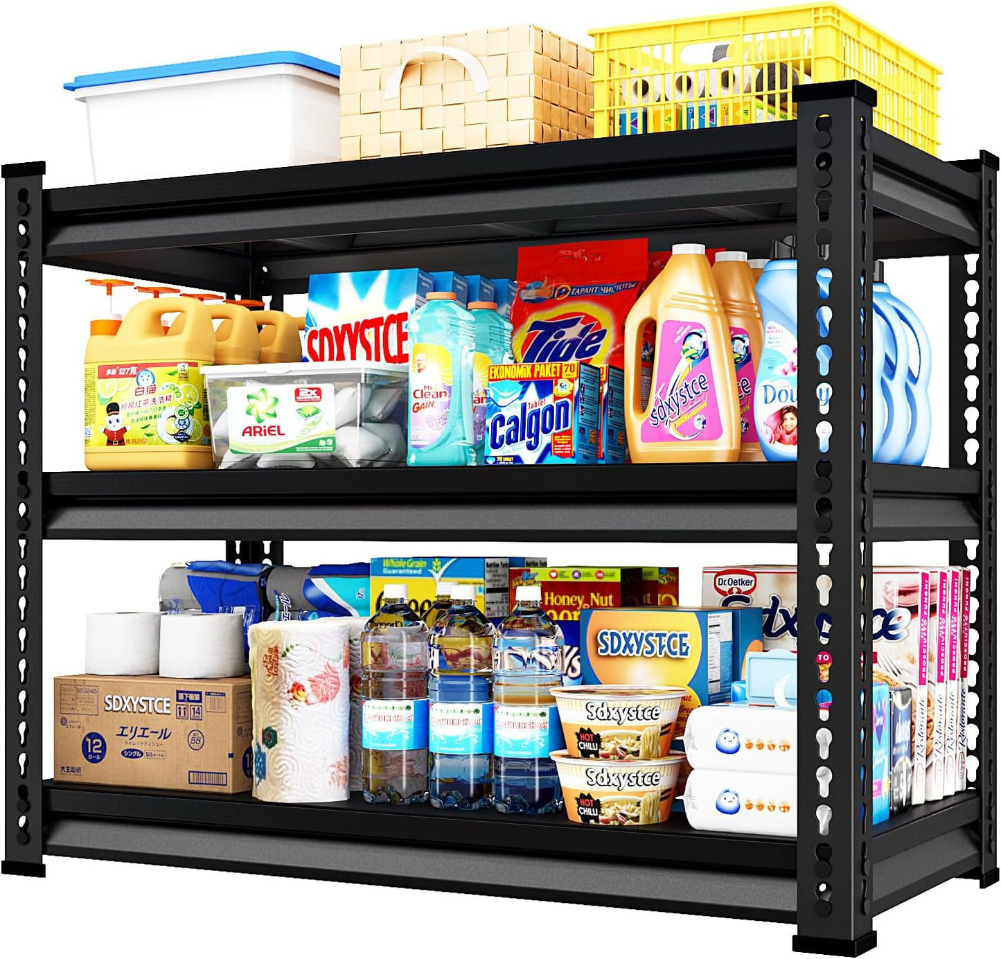 40" W Garage Shelving Heavy Duty, 1350LBS Loads Shelving Units and Storage Racks, 3-Tier Metal Garage Storage Shelves, Industrial Utility Shelf Heavy Duty,40" Wx16 Dx36 H, Black